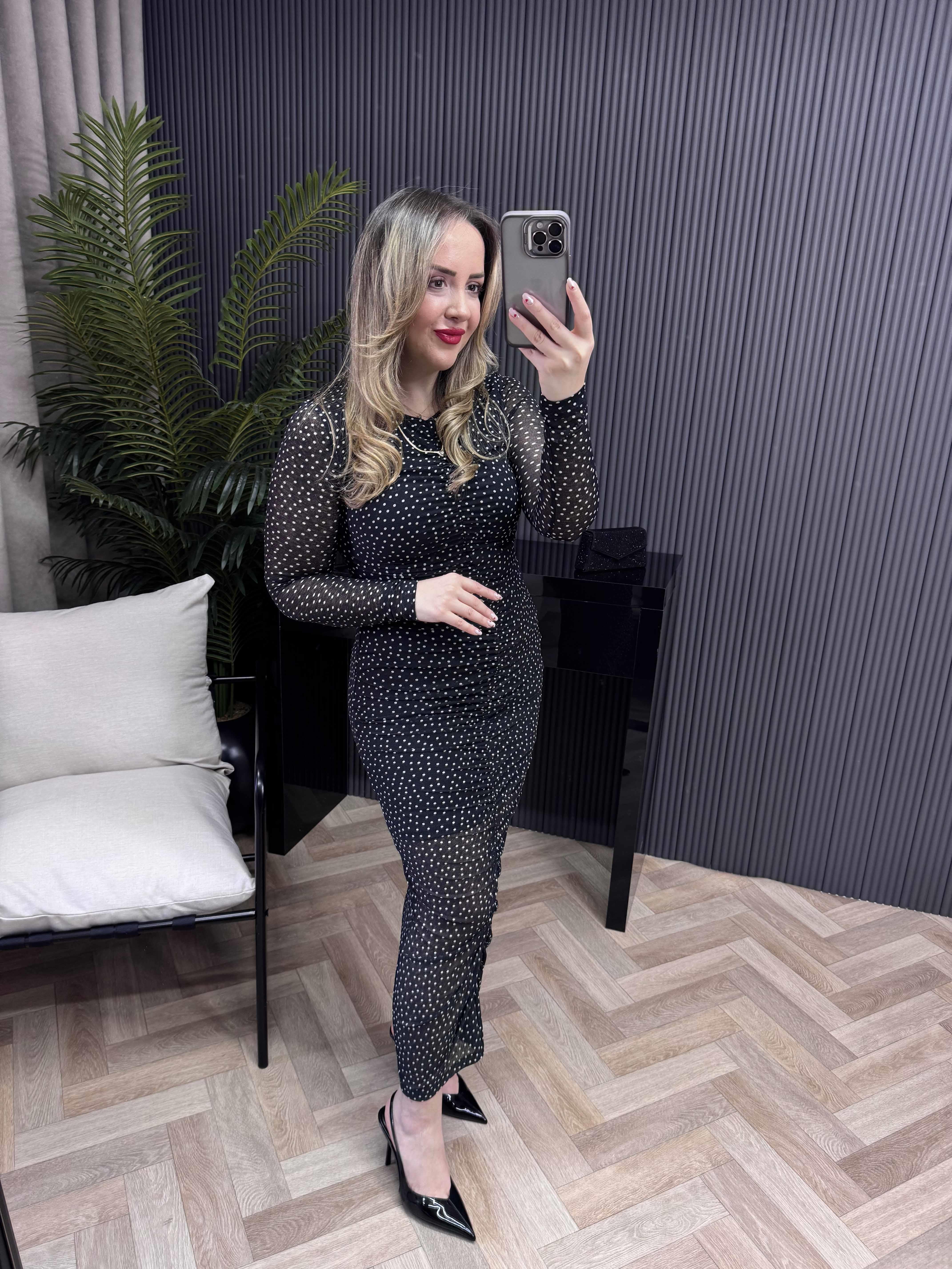 Orj Marka Drapeli Tül Elbise Puantiye