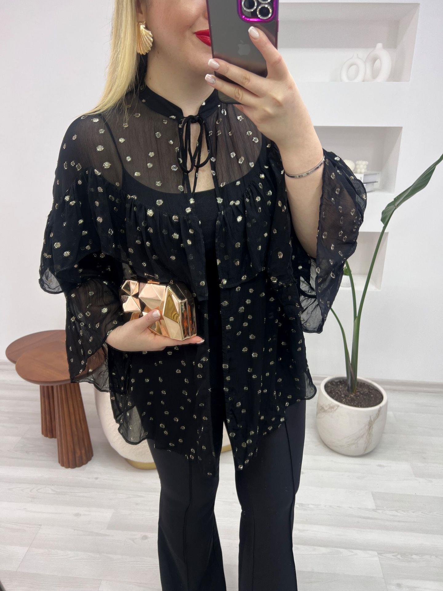 ORJ MARKA GOLD PUANTİYELİ TASARIM BLUZ