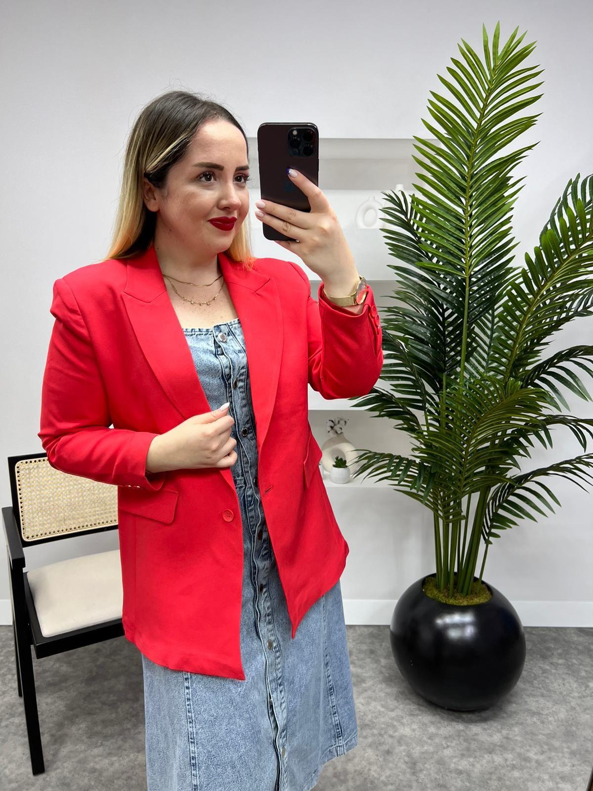 ORJ MARKA KİRMİZİ ASTARLI BLAZER CEKET