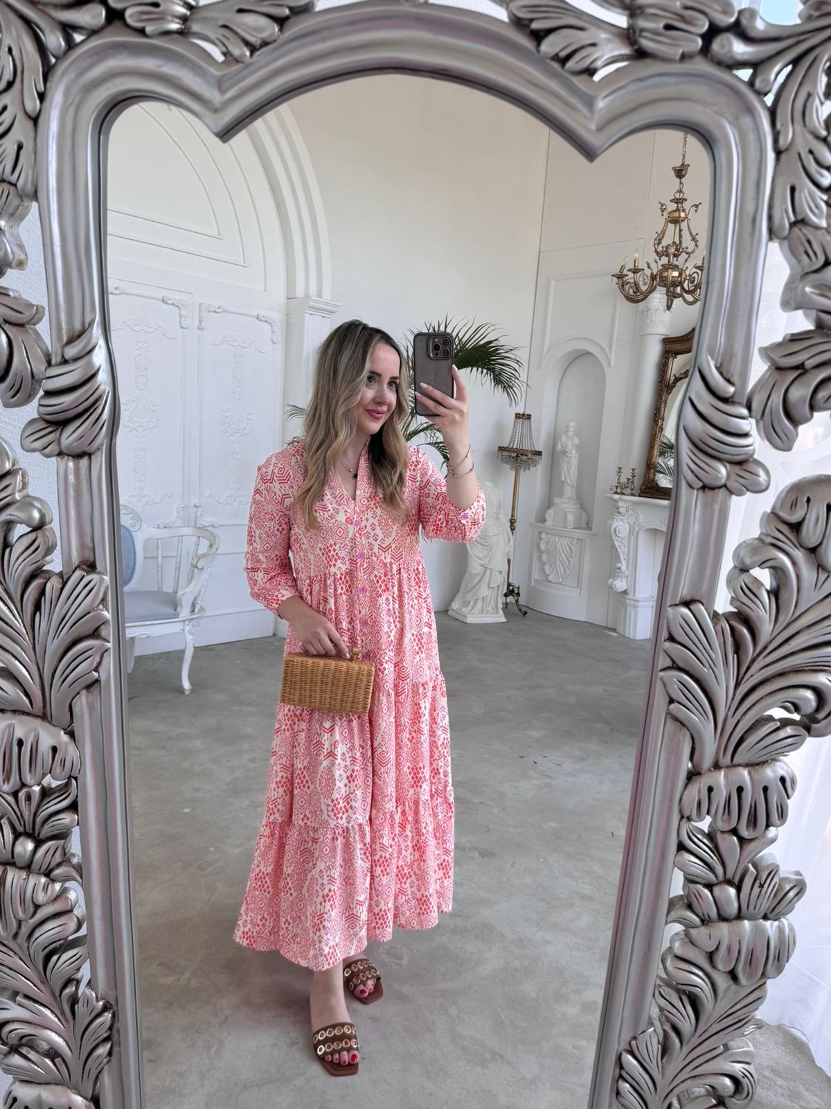 ORJ MARKA MODEL PEMBE DESENLİ GÖMLEK ELBİSE