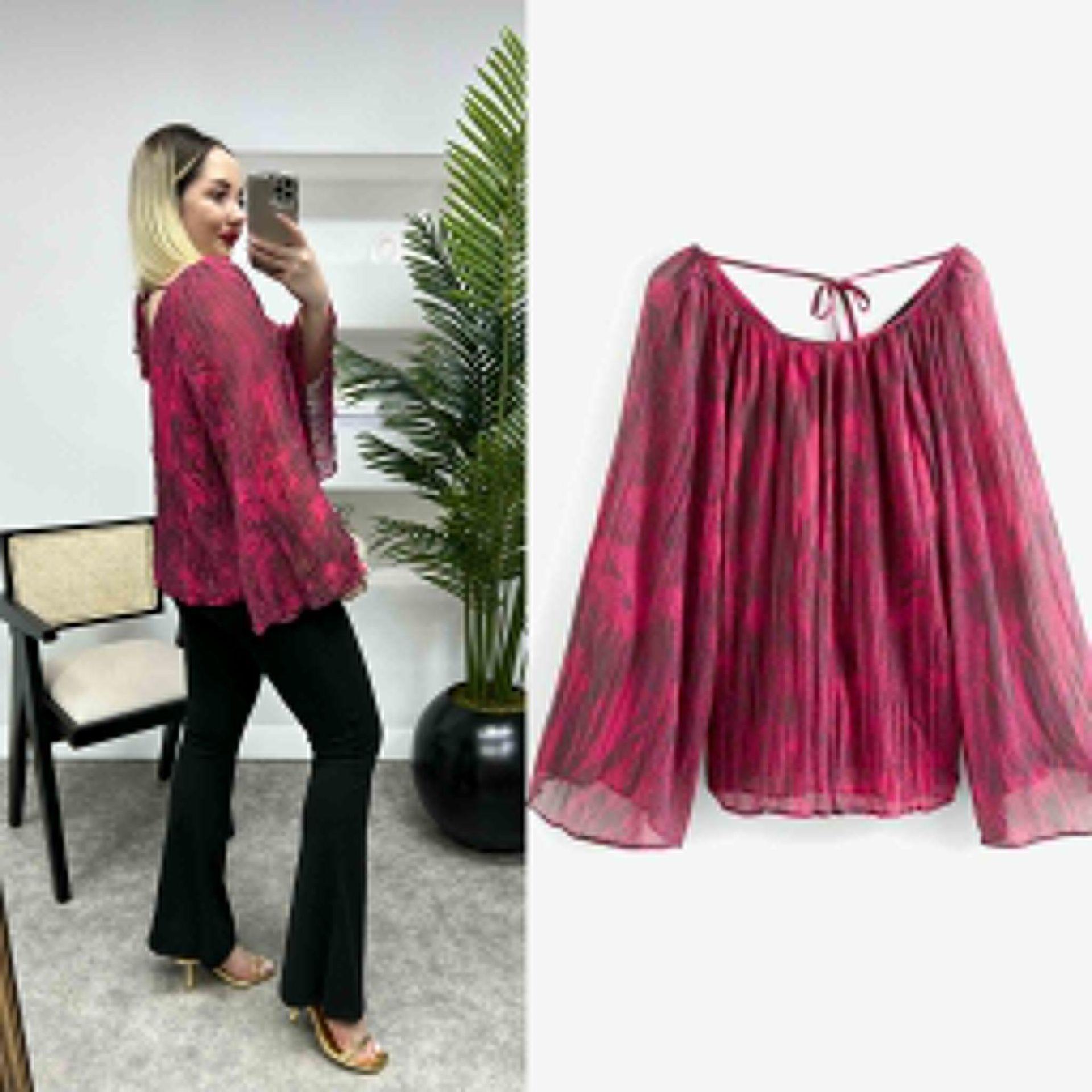 ORJ MARKA YARASA KOL ŞİFON BLUZ PEMBE
