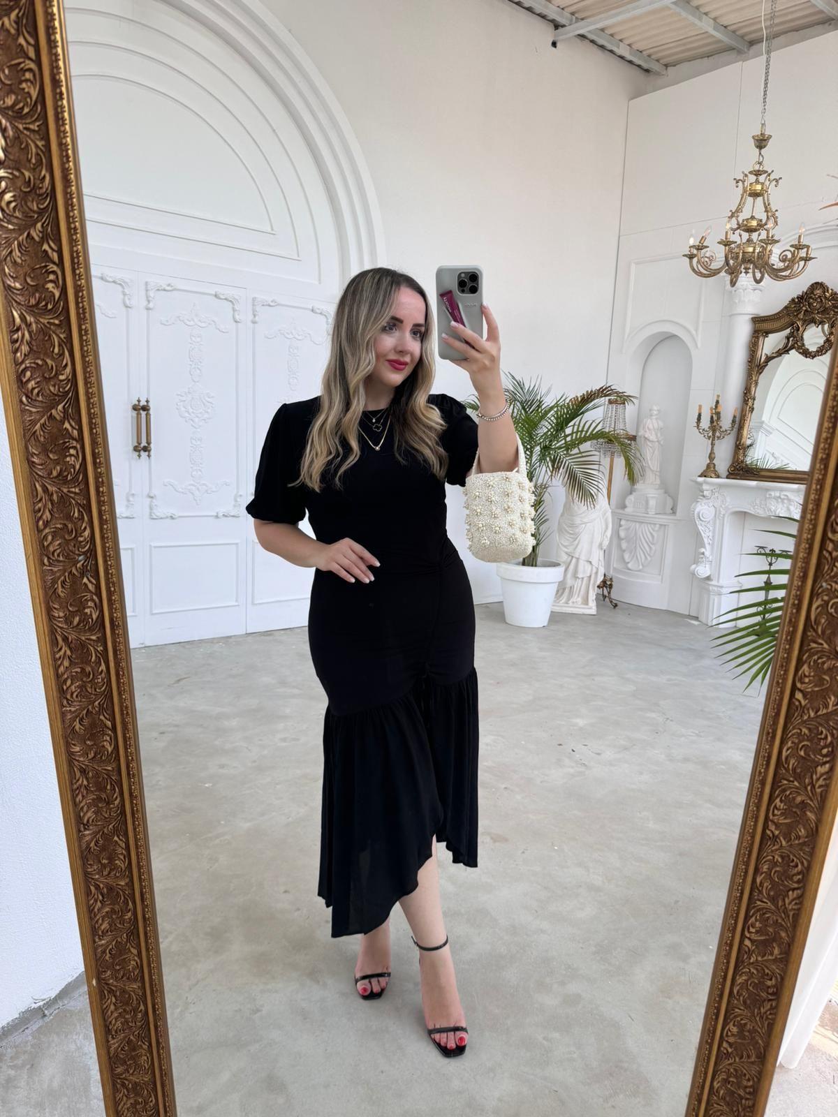 ORJ MASSİ. MARKA  DRAPELİ ELBİSE SİYAH