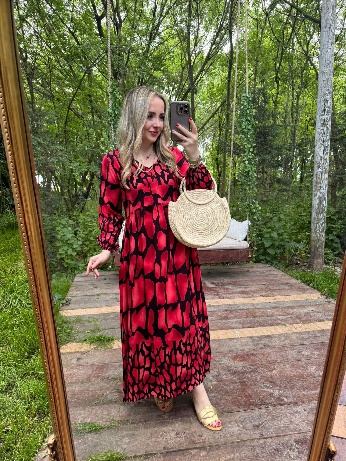 ORJ ZR KIRMIZI-SİYAH MAXİ UZUN ELBİSE