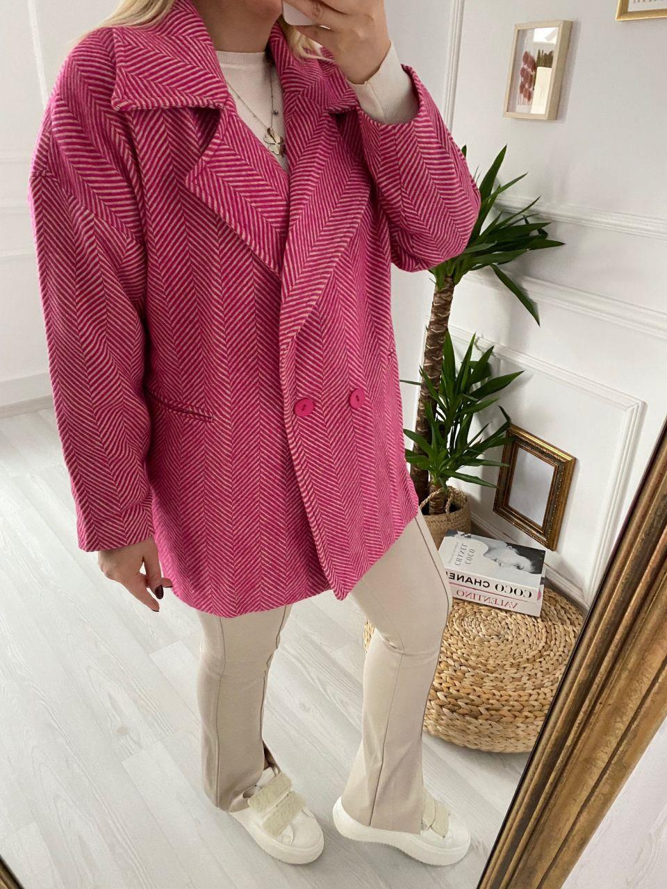OVERSİZE BALIK SIRTI DESEN PEMBE KABAN