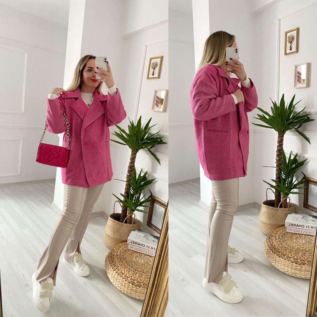 OVERSİZE BALIK SIRTI DESEN PEMBE KABAN