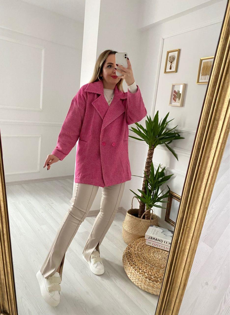 OVERSİZE BALIK SIRTI DESEN PEMBE KABAN