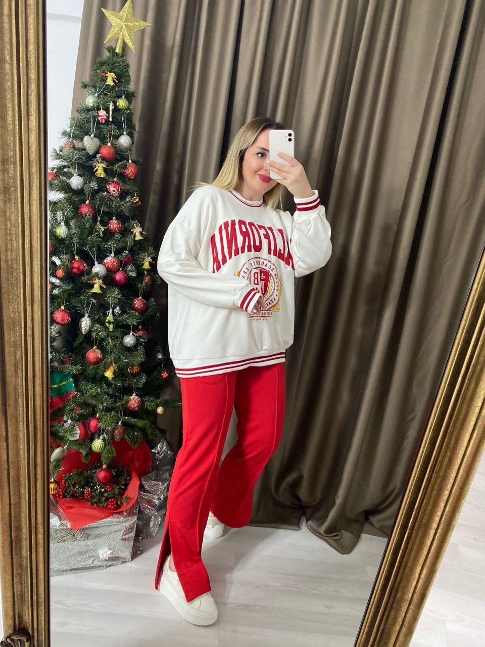 PAÇA DETAYLI KIRMIZI PANTOLON EŞOFMAN