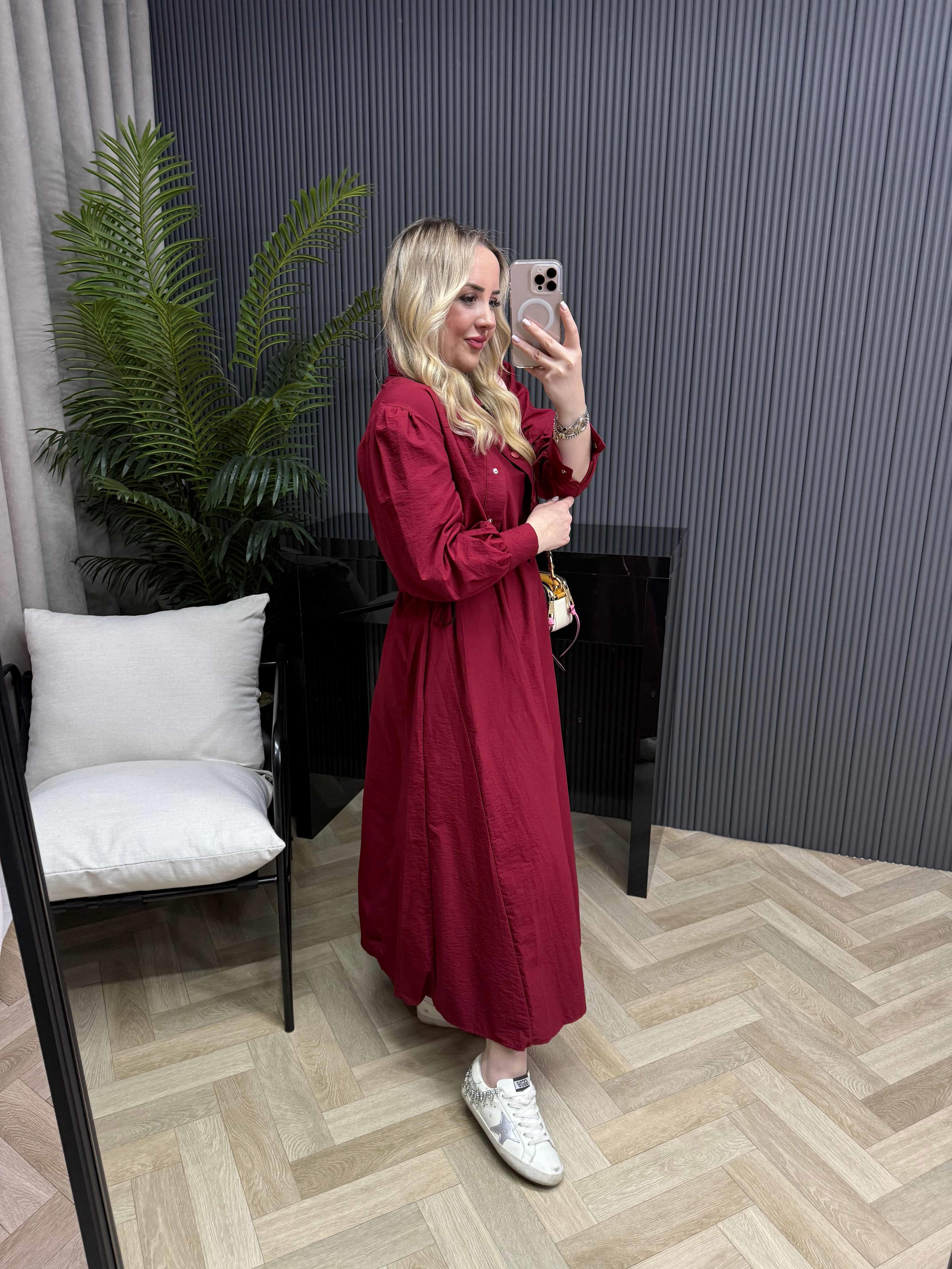 Palmiye Paraşüt Kumaş Ceketli Elbiseli Takım Bordo