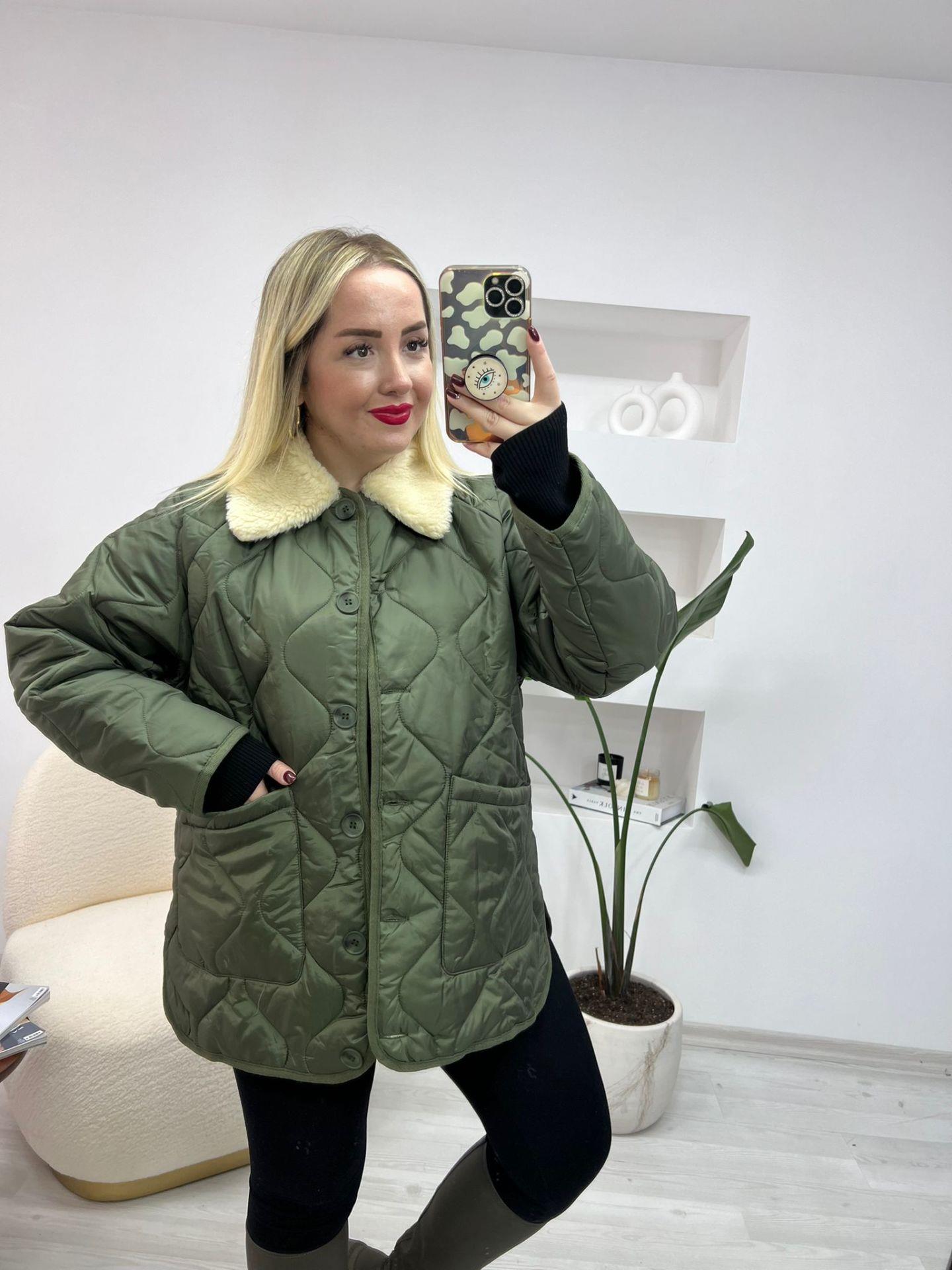 PELUŞ YAKA HAKİ KAPİTONE MONT