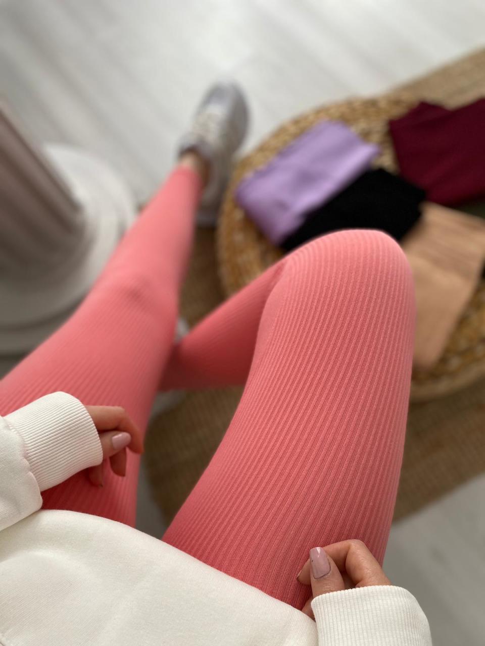 PEMBE FİTİLLİ GENİŞ BEL DETAYLI TAYT