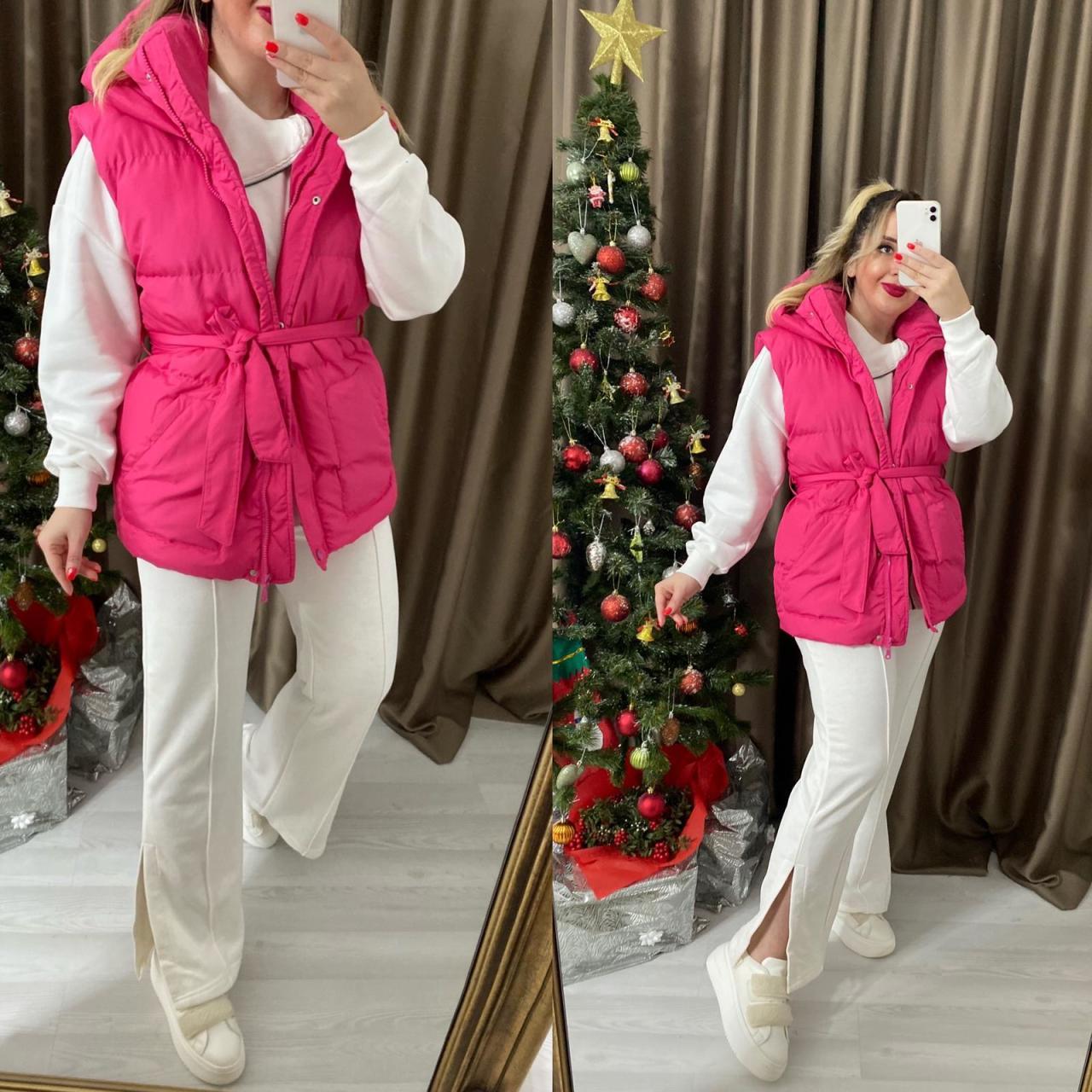 PEMBE KAPÜŞONLU ŞİŞME YELEK