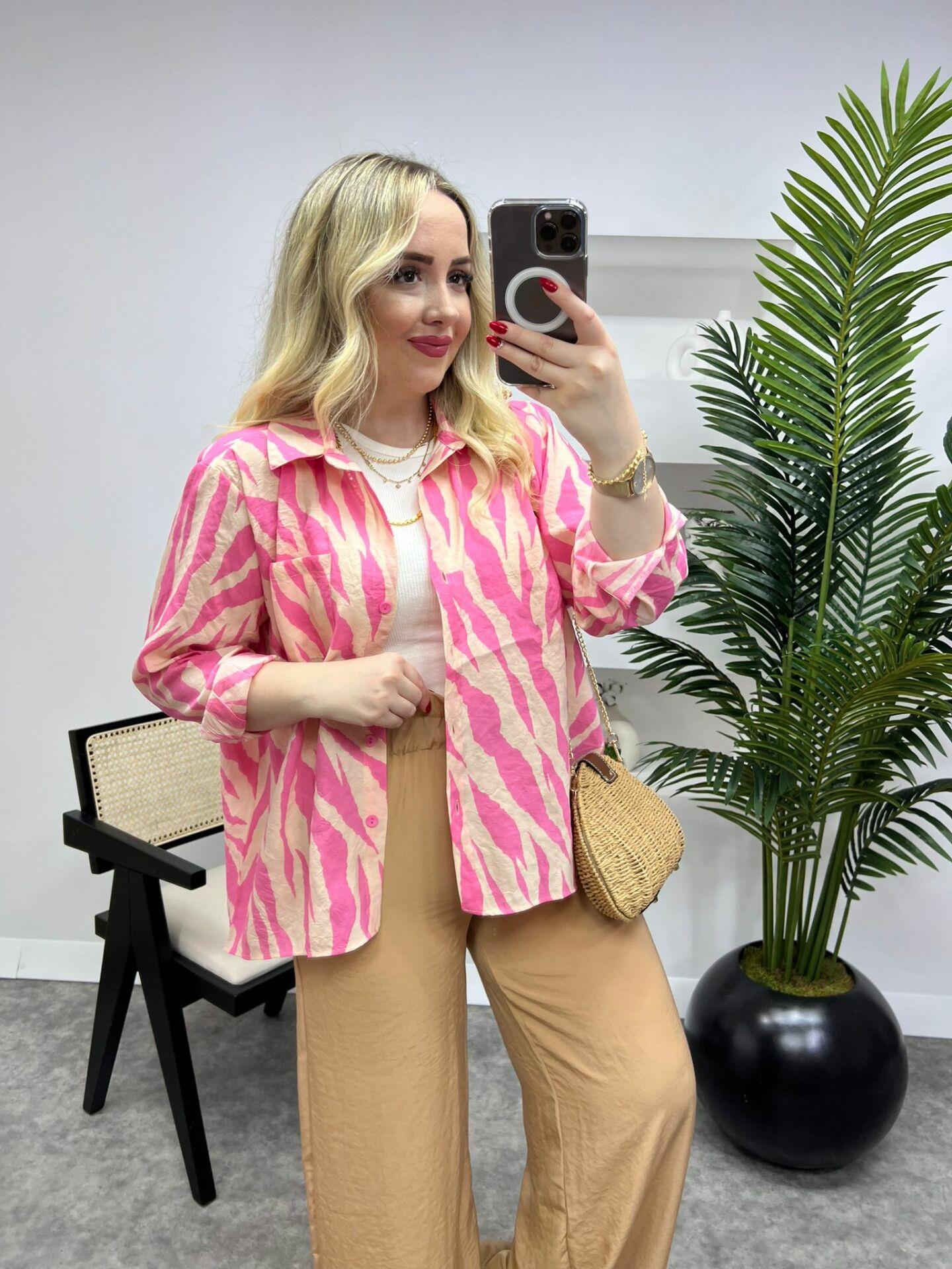 PEMCE CAMEL ZEBRA TENSEL KETEN GÖMLEK