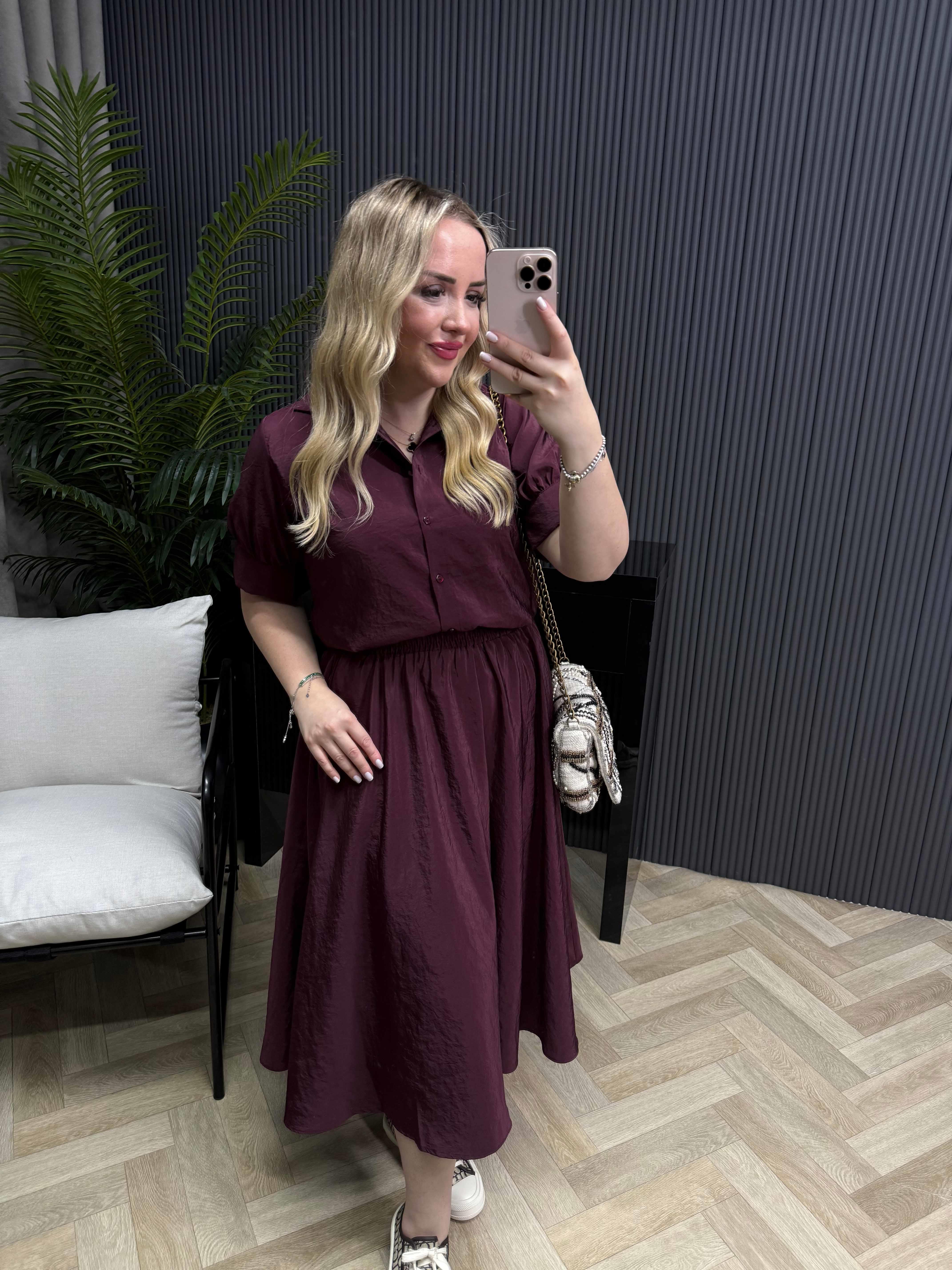 Polen Eteklı Gömlekli Takım Bordo