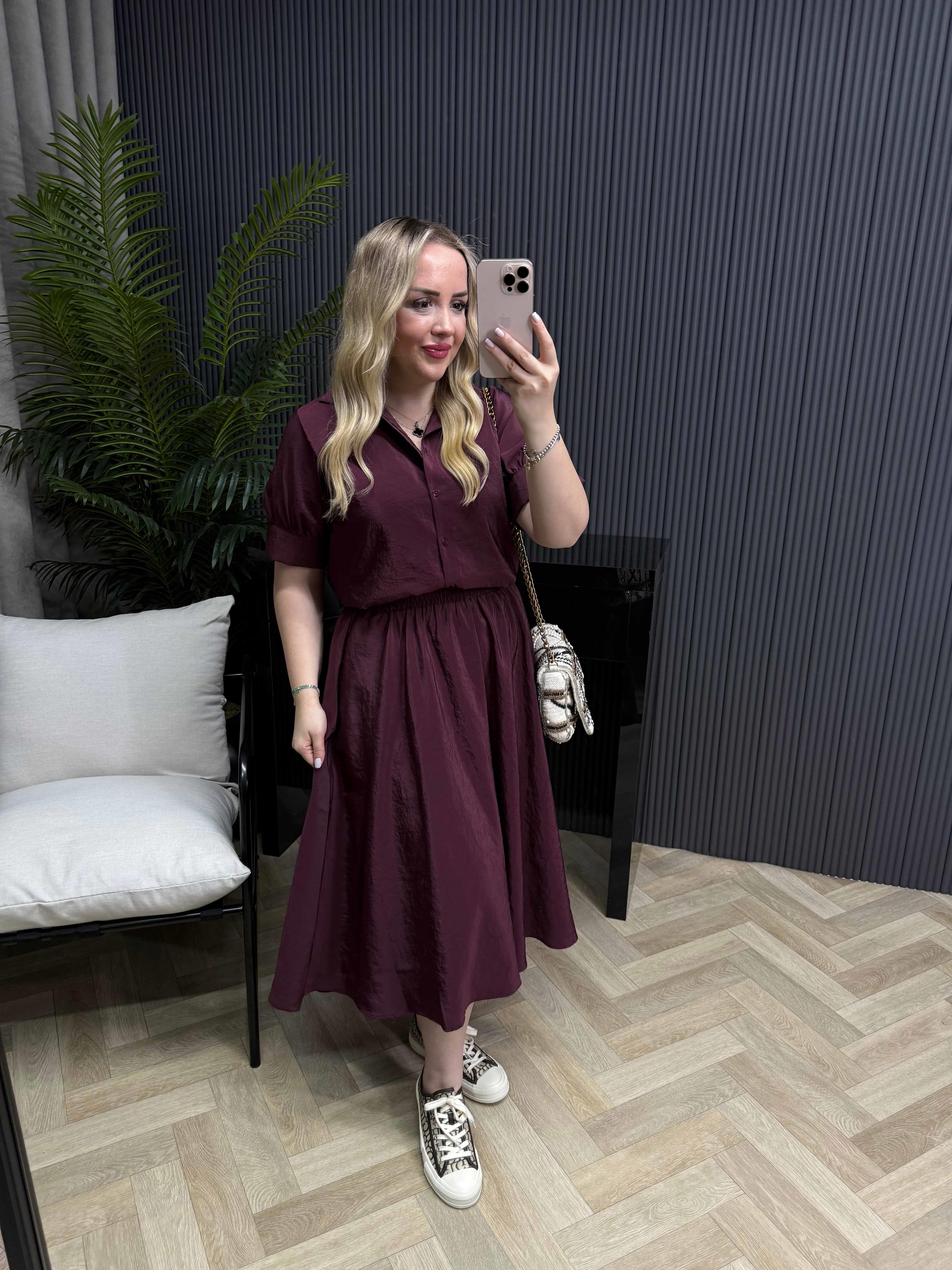 Polen Eteklı Gömlekli Takım Bordo