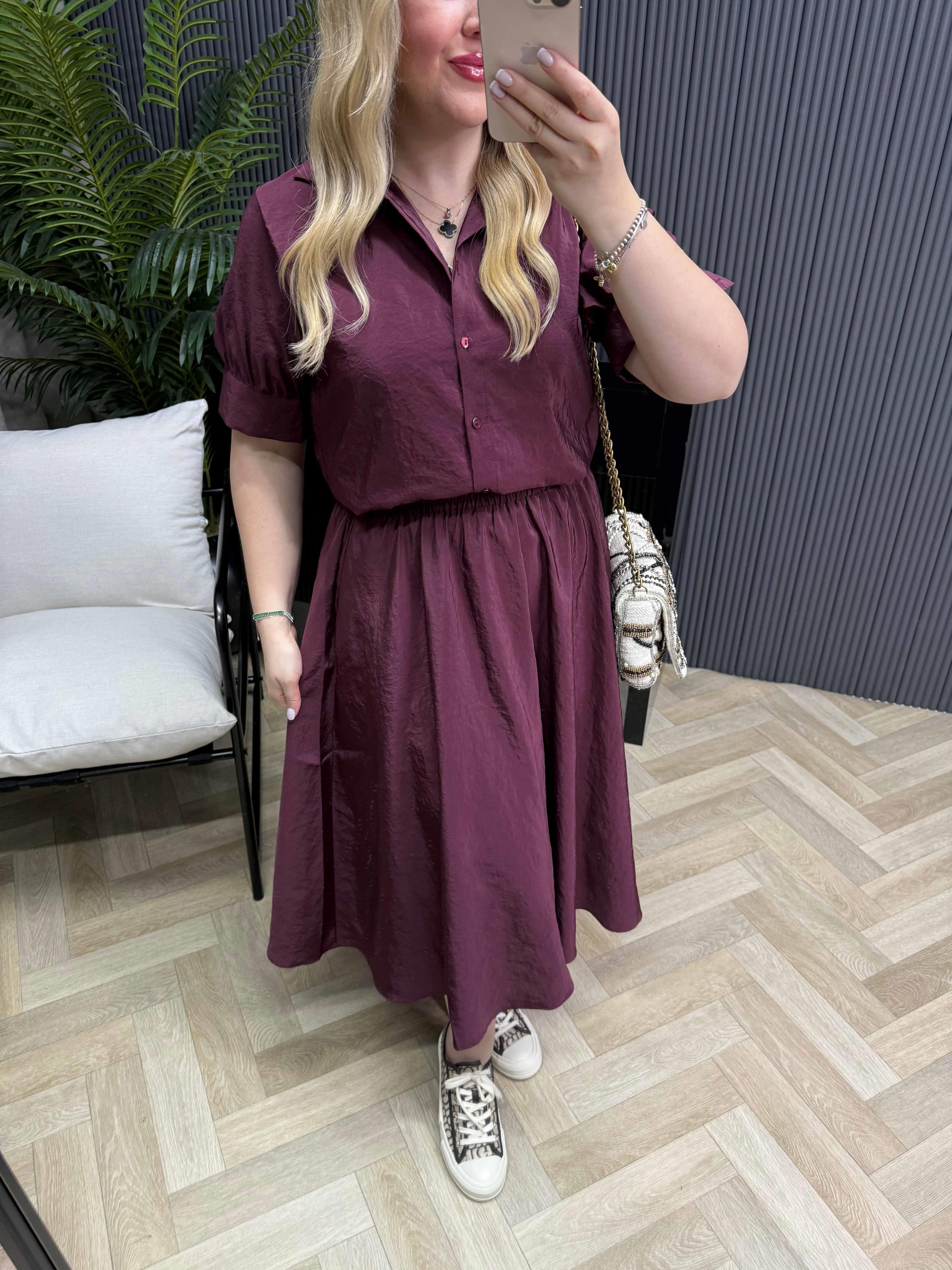 Polen Eteklı Gömlekli Takım Bordo