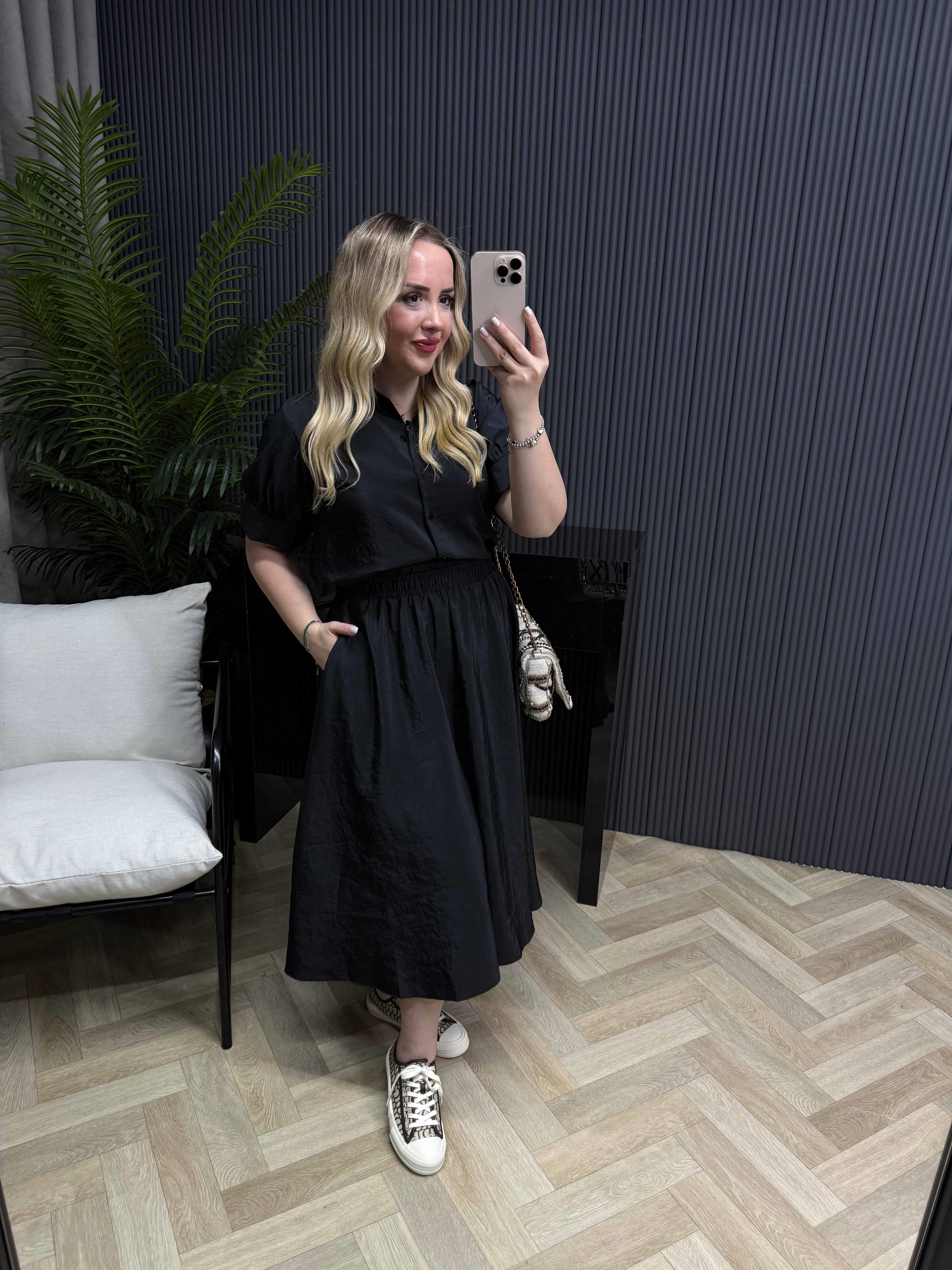 Polen Eteklı Gömlekli Takım Siyah