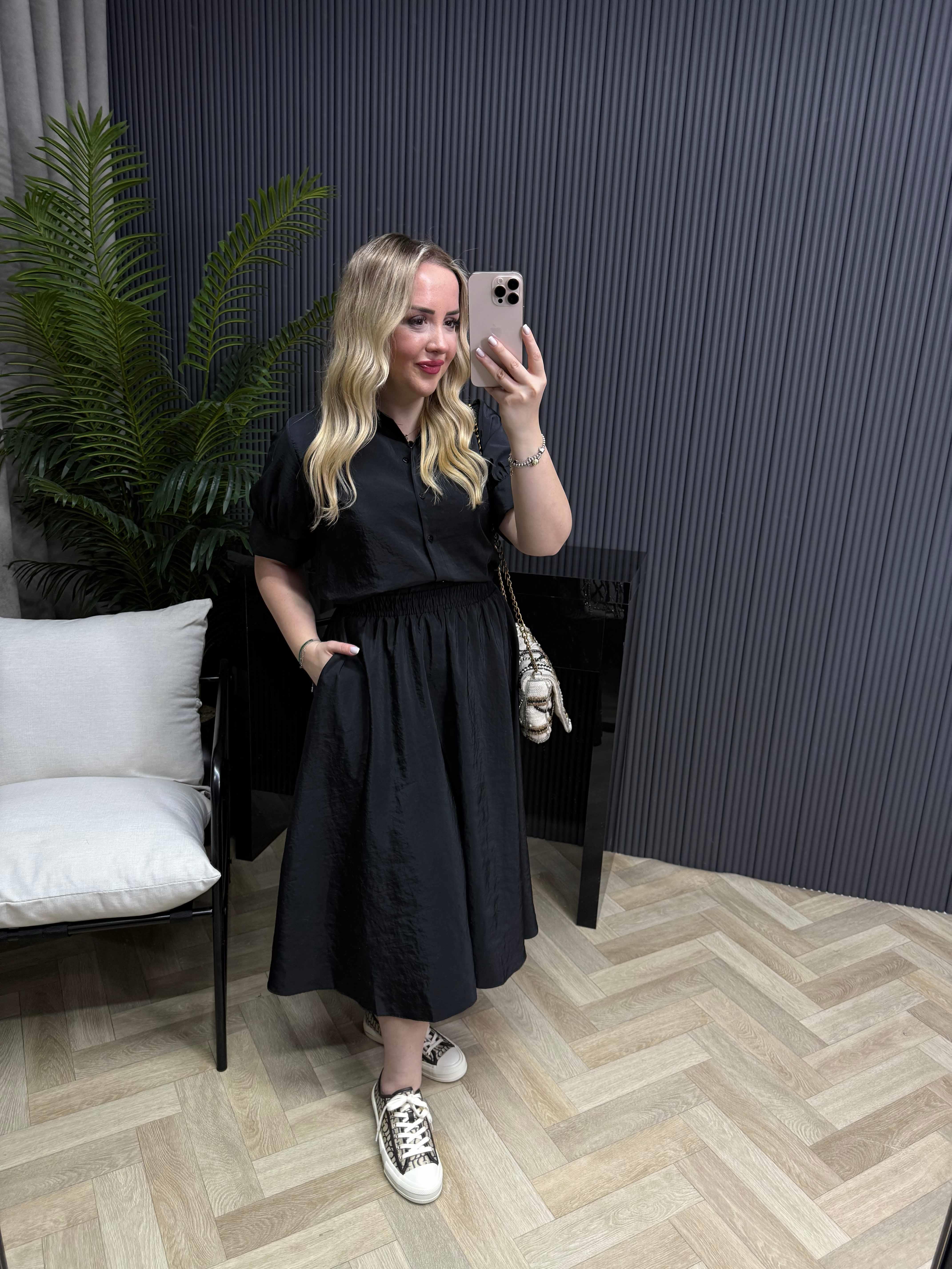 Polen Eteklı Gömlekli Takım Siyah