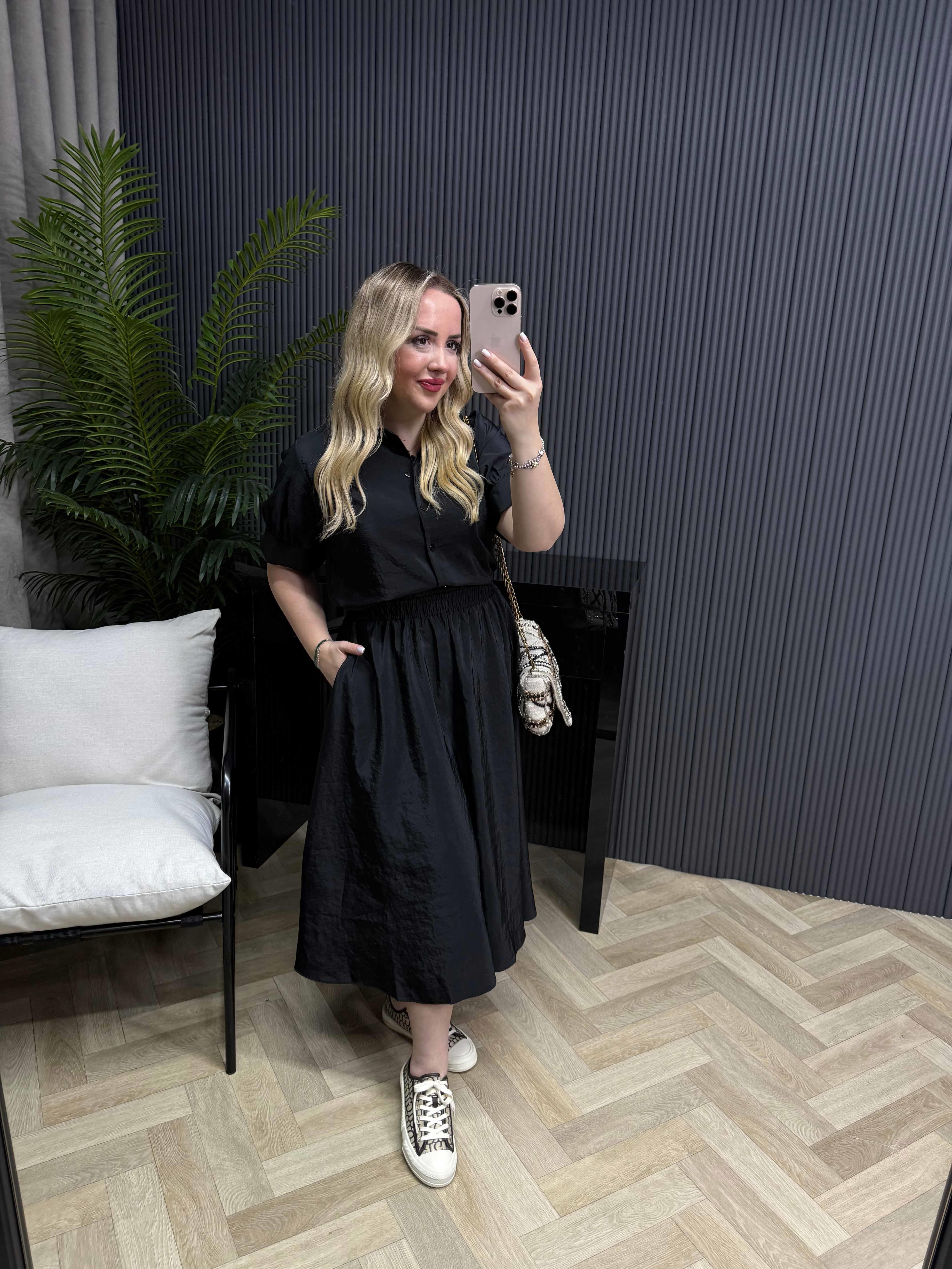 Polen Eteklı Gömlekli Takım Siyah