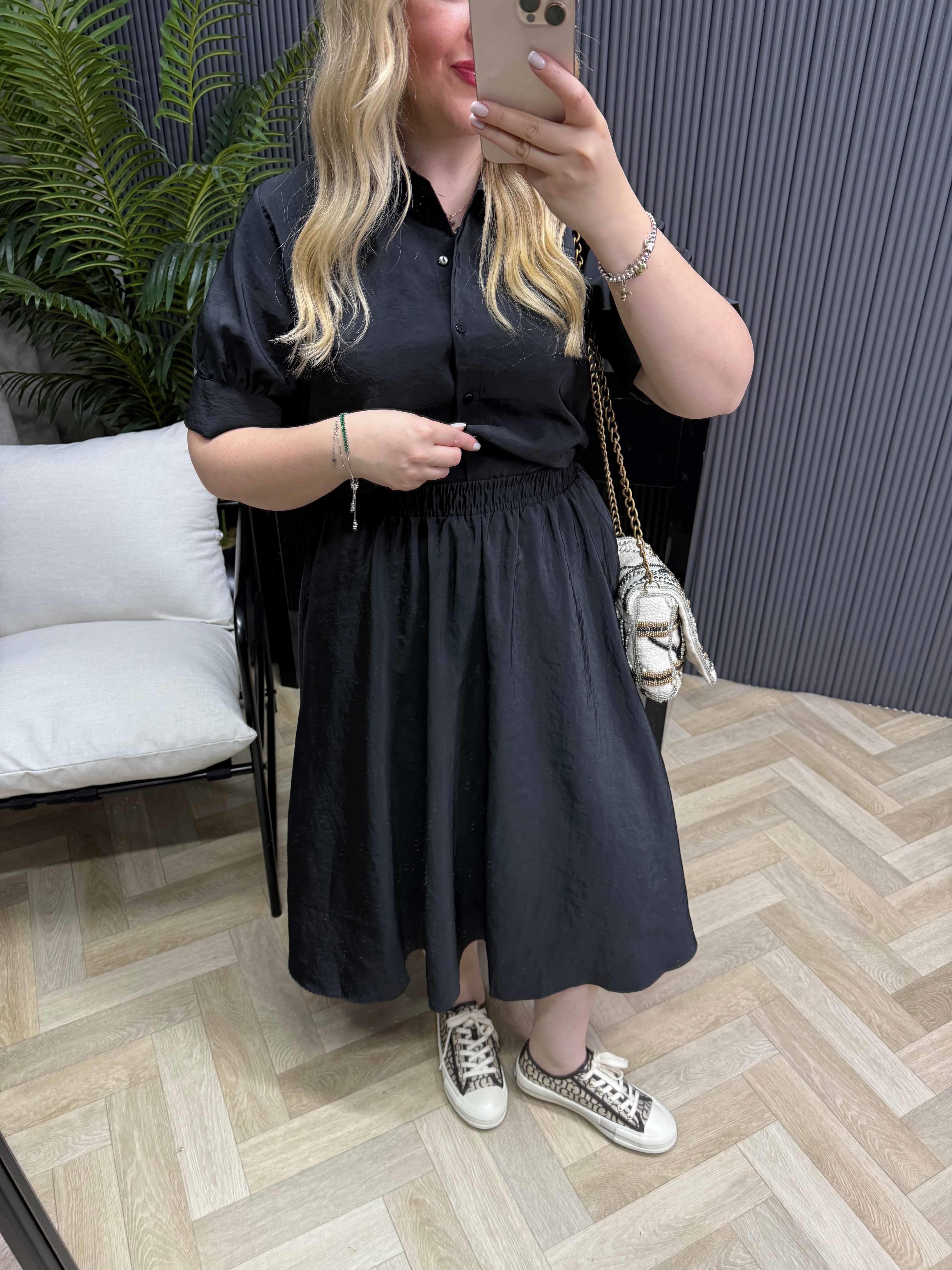 Polen Eteklı Gömlekli Takım Siyah