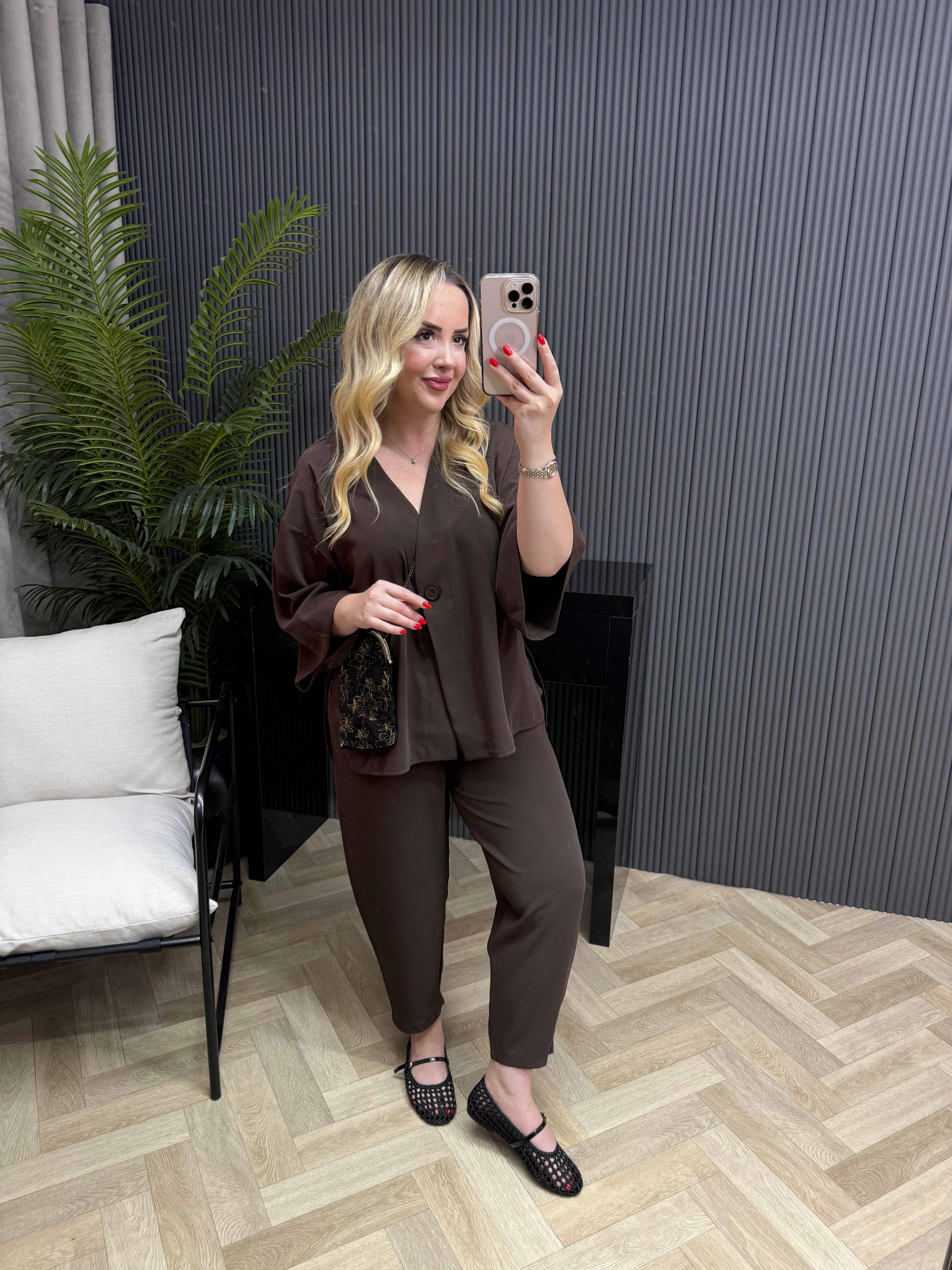 Premium Ceketli Tensel Takım Acı Kahve