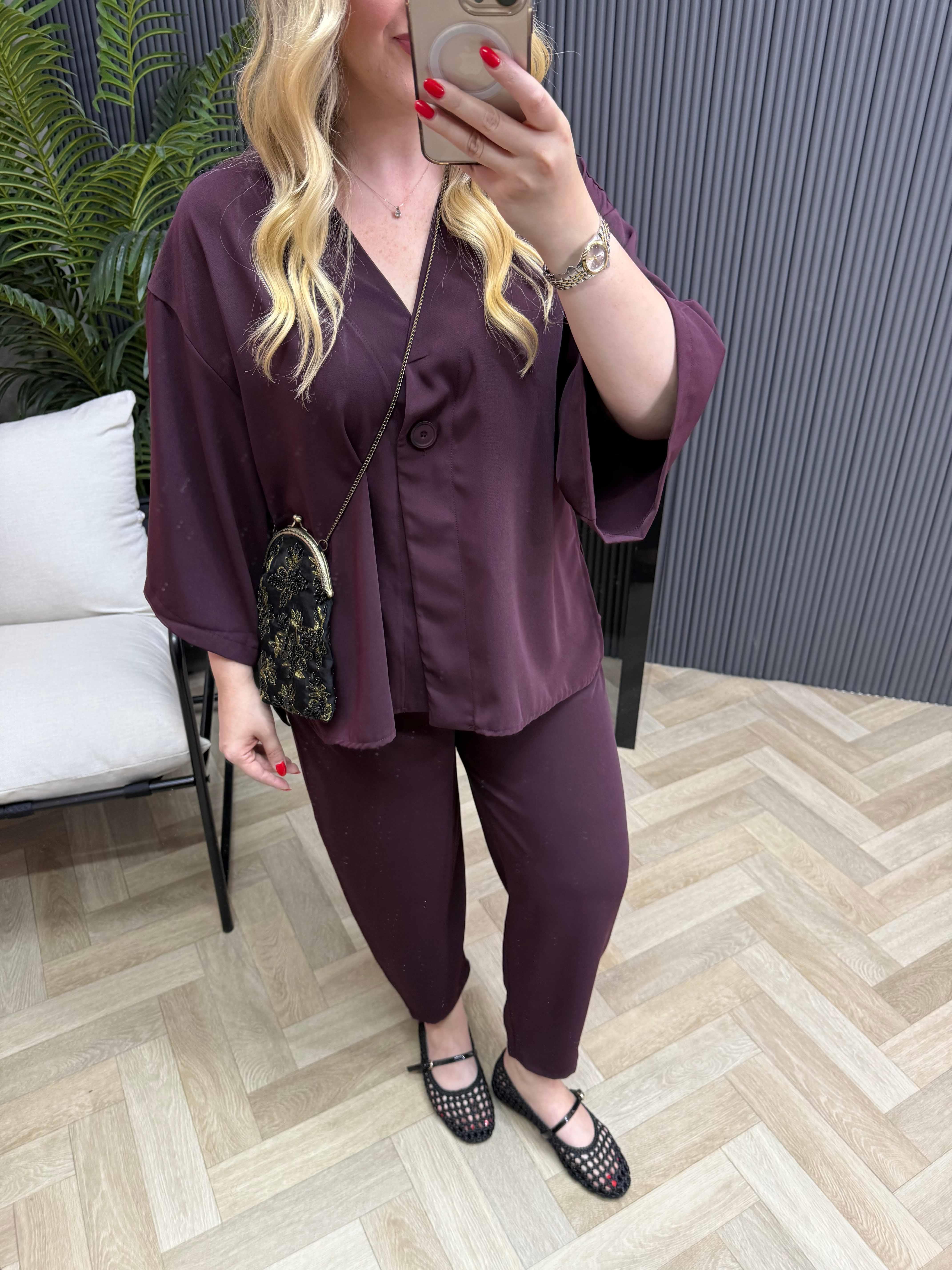 Premium Ceketli Tensel Takım Bordo