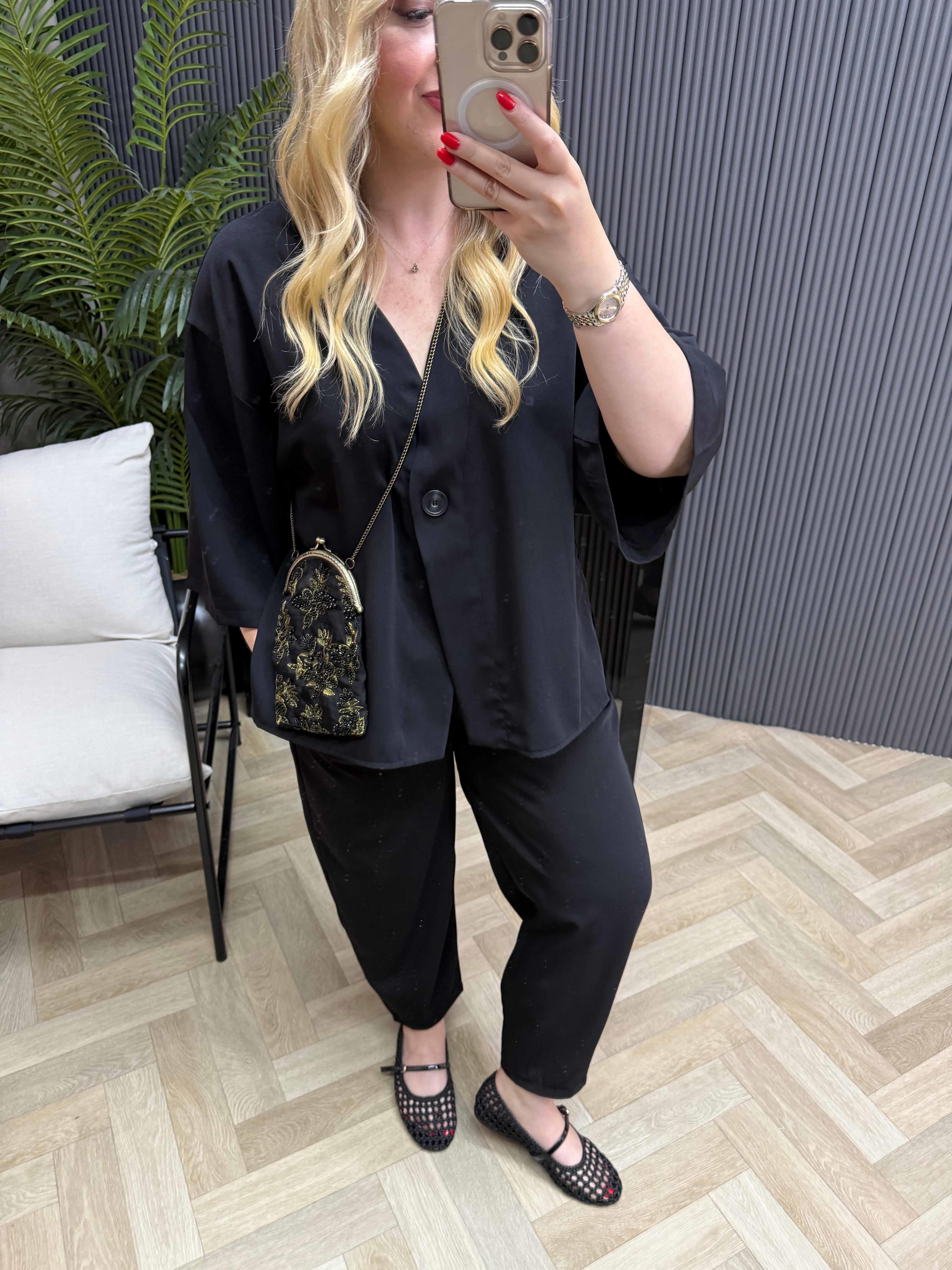 Premium Ceketli Tensel Takım Siyah