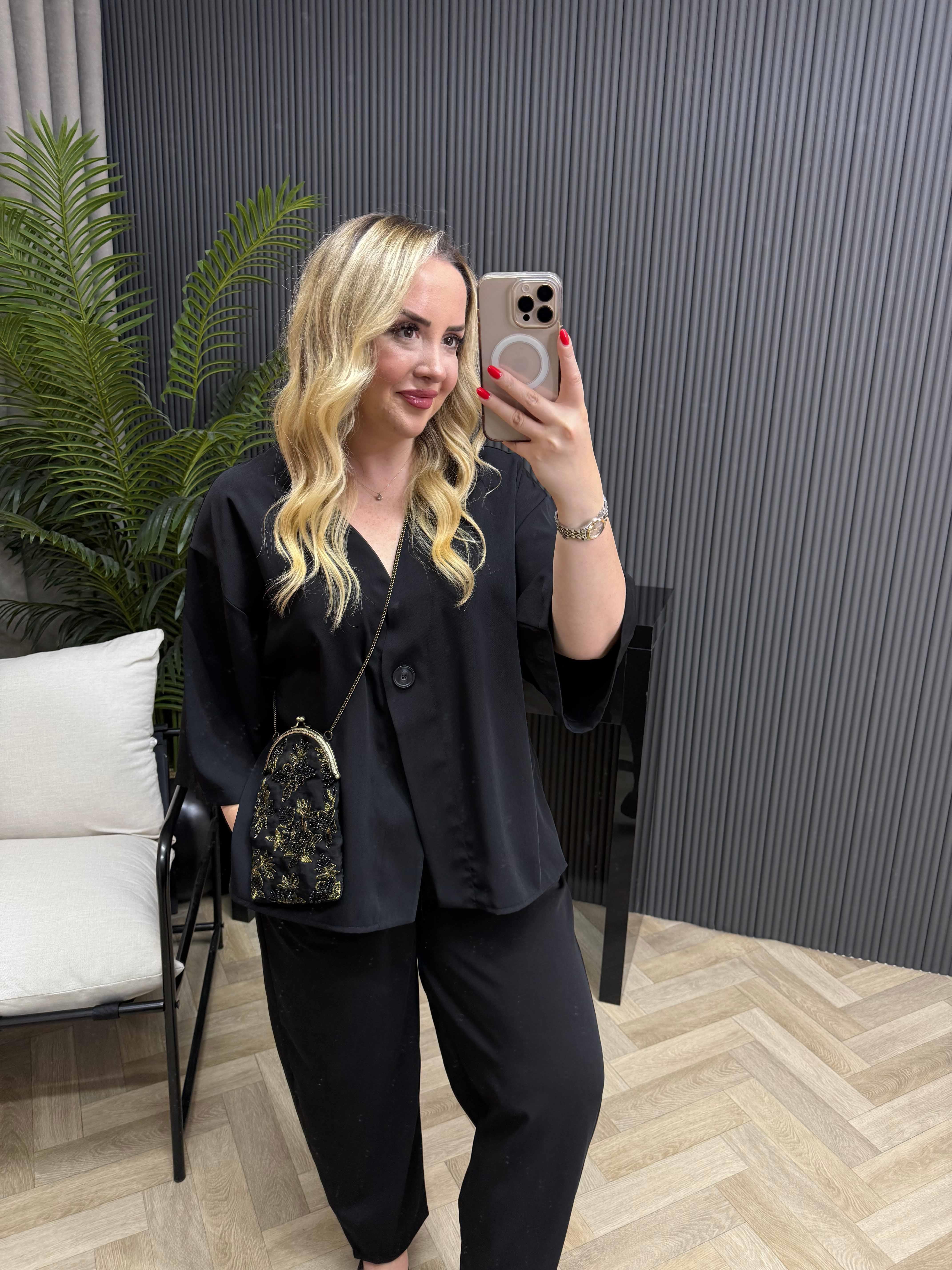 Premium Ceketli Tensel Takım Siyah