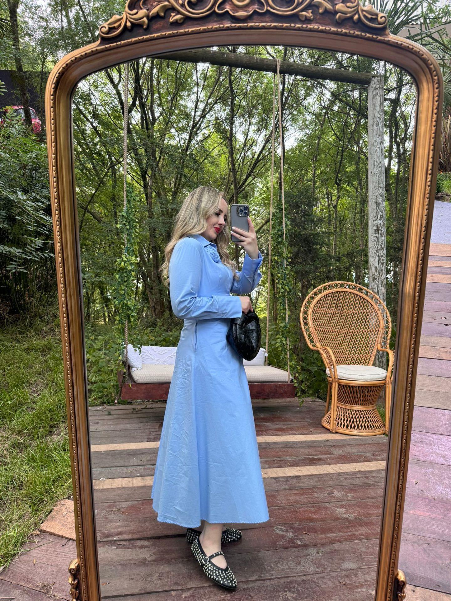 PREMİUM FK TASARIM GÜL DETAYLI ELBİSE MAVİ