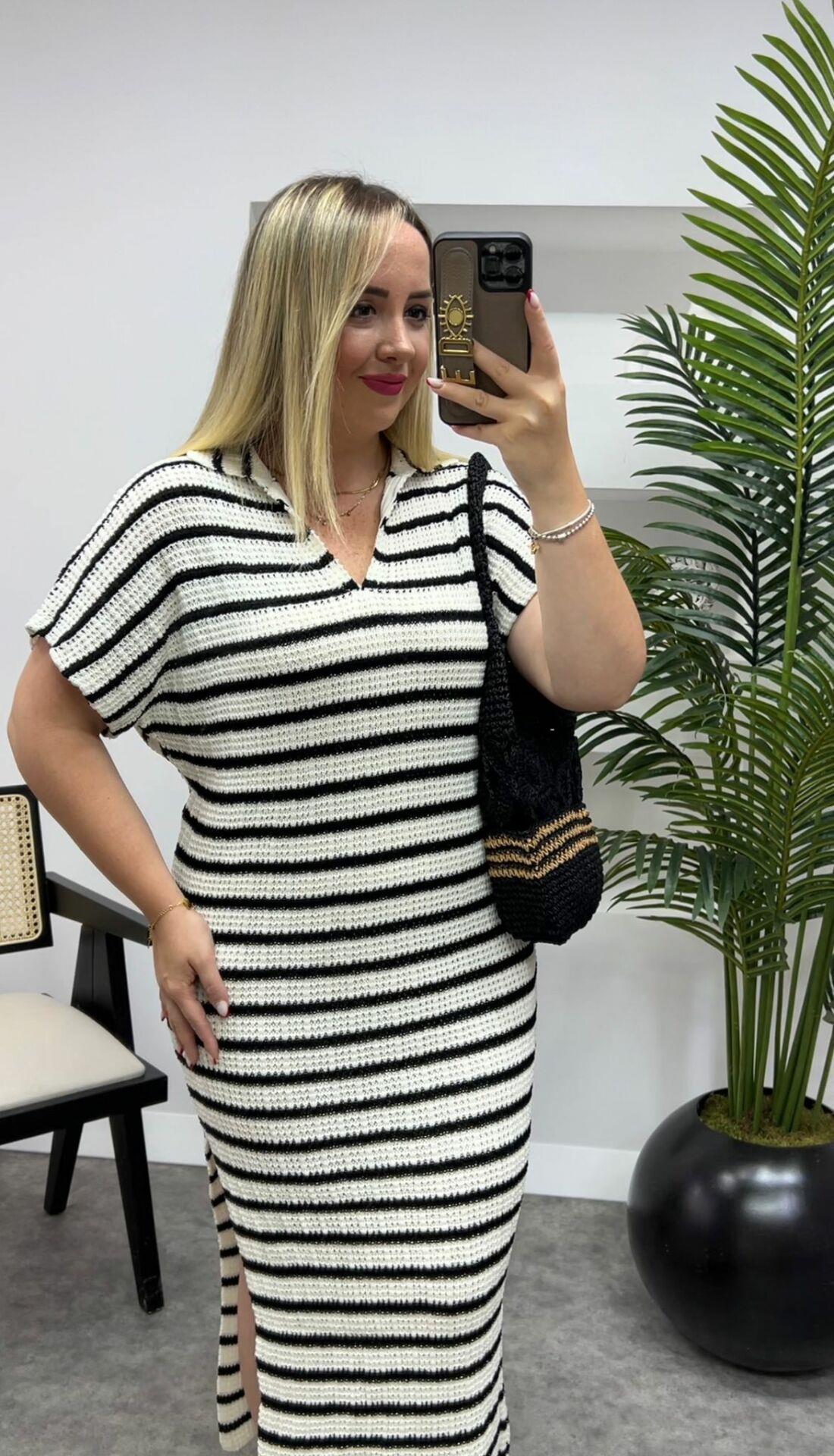 PREMİUM M.MARKA ÇİZGİLİ TRİKO ELBİSE