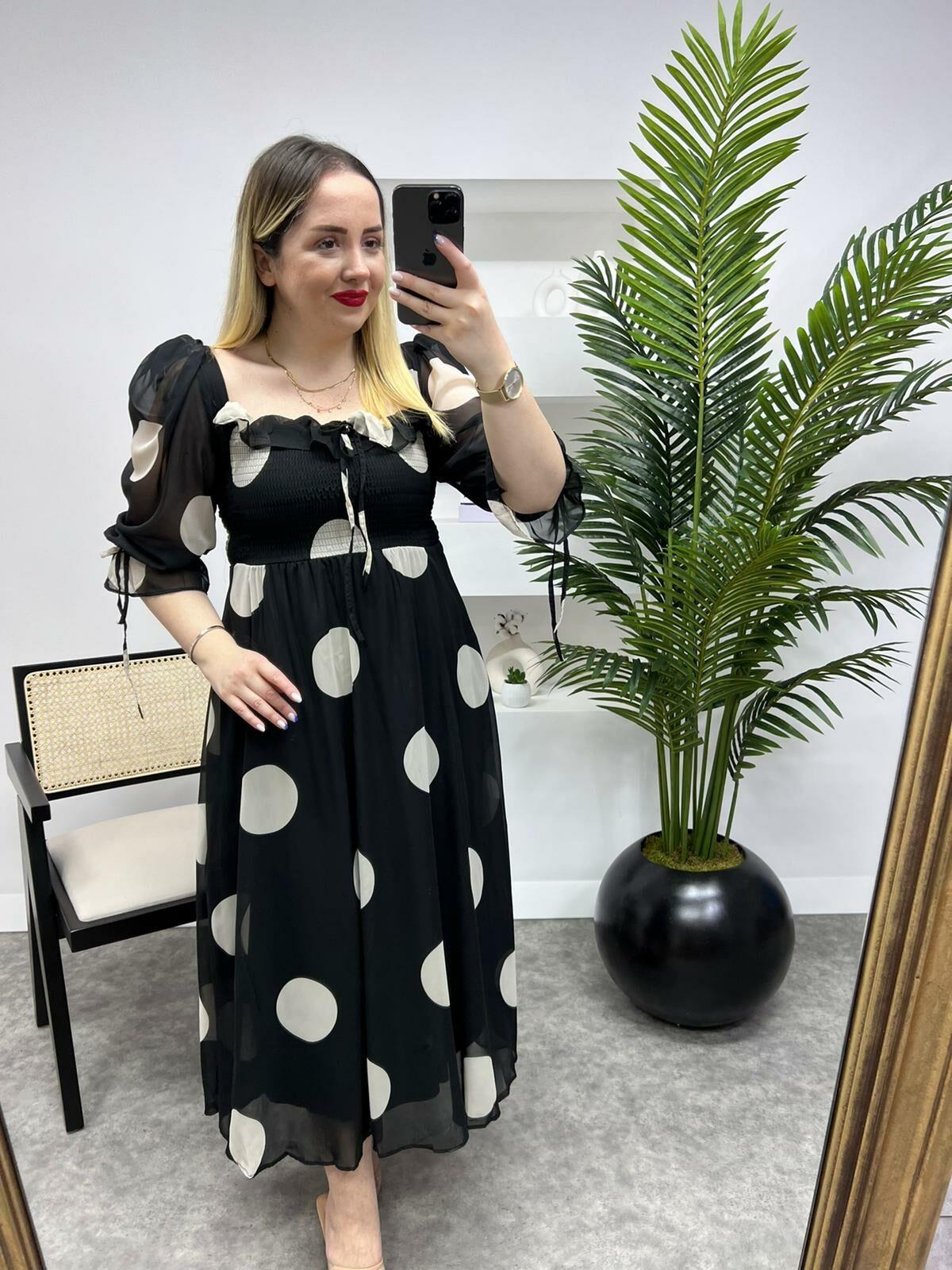 PRENSES MODEL PUANTİYELİ ŞİFON ELBİSE