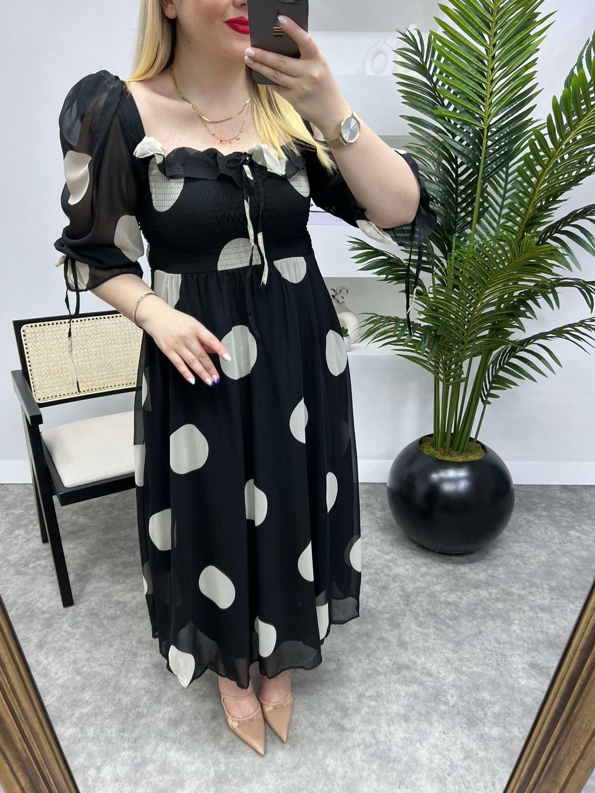 PRENSES MODEL PUANTİYELİ ŞİFON ELBİSE