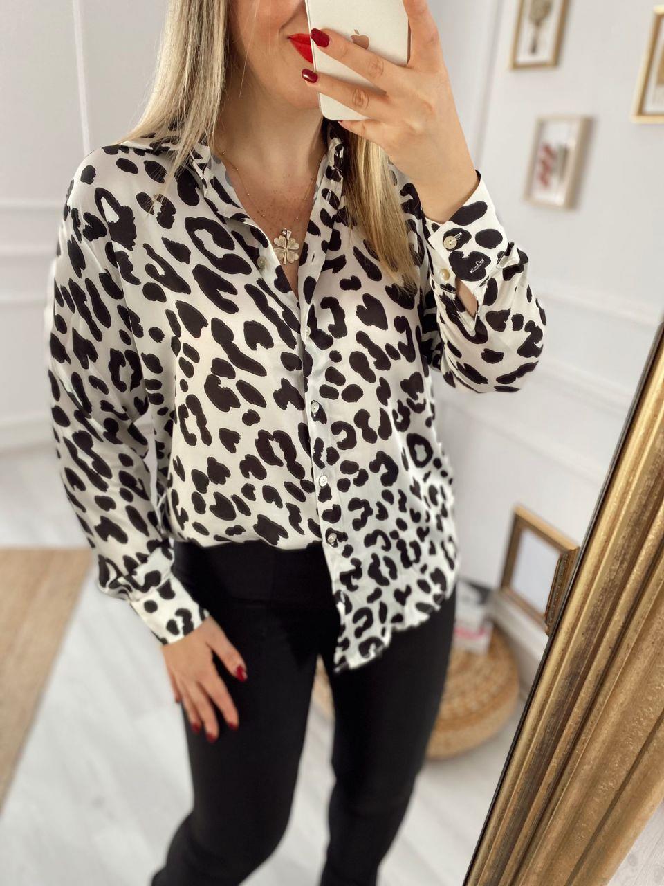 SİYAH BEYAZ İPEK SATEN DESENLİ GÖMLEK