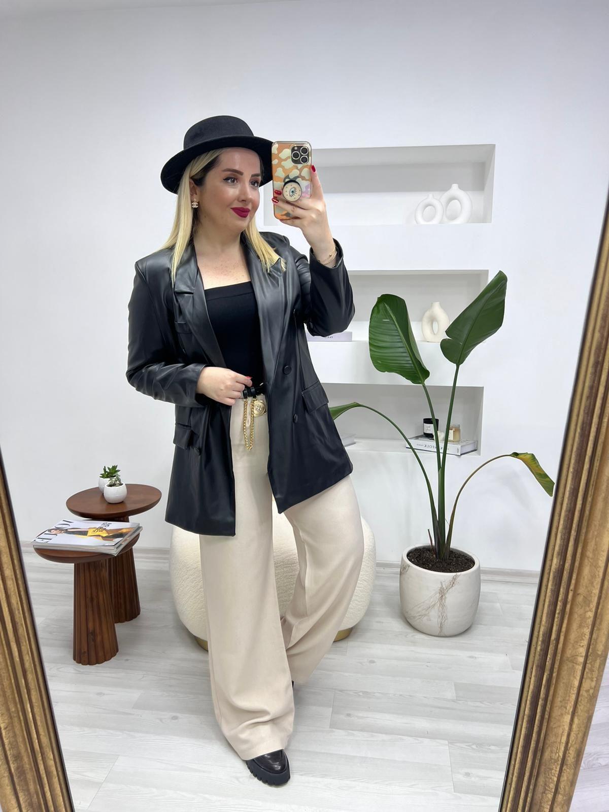 SİYAH BLAZER DERİ CEKET