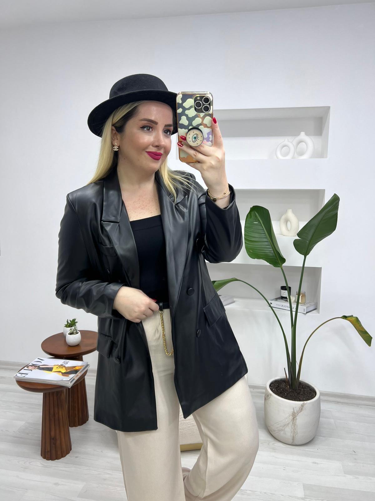 SİYAH BLAZER DERİ CEKET