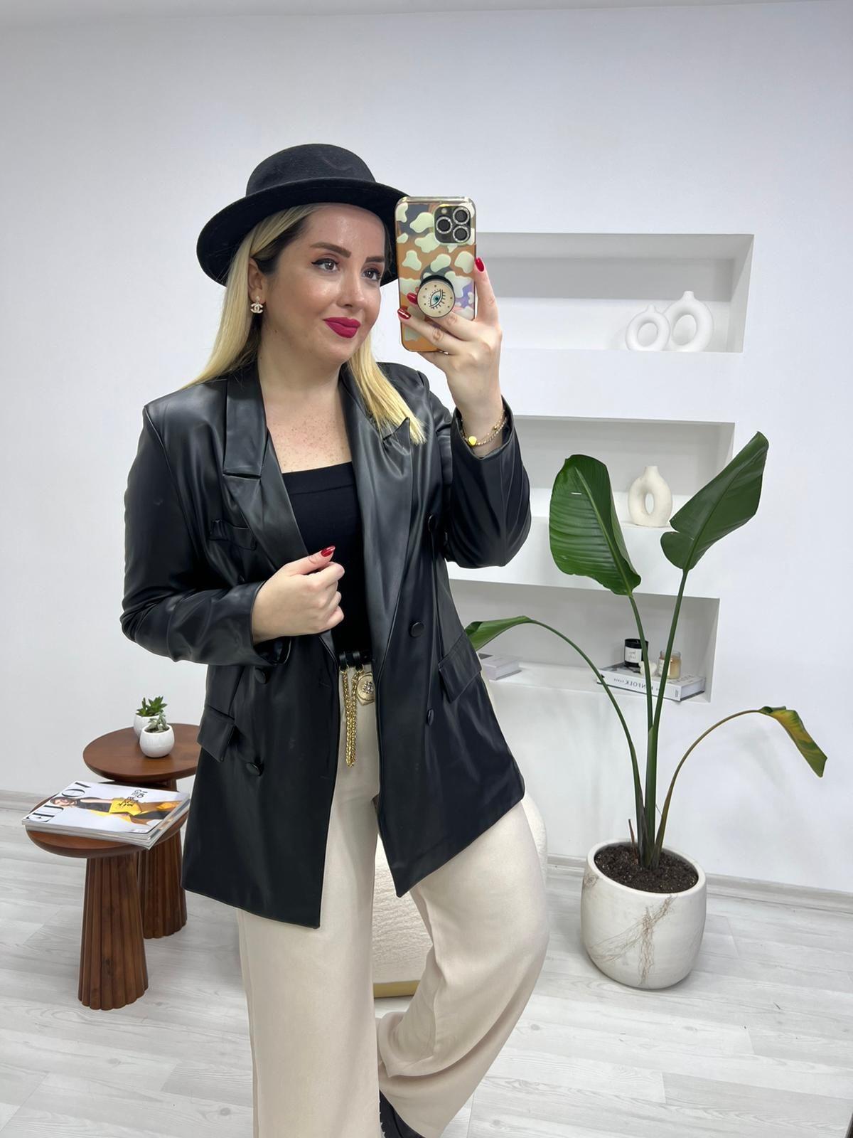 SİYAH BLAZER DERİ CEKET