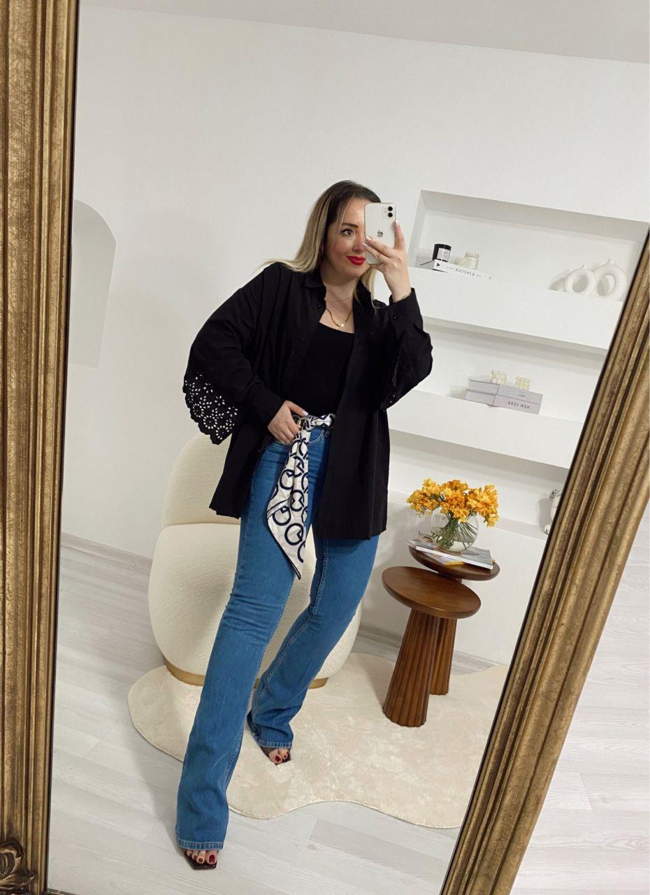 SİYAH RENK FİSTO DETAYLI GÖMLEK