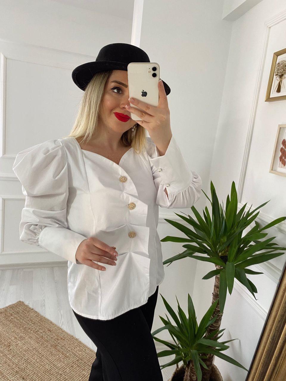 TAŞ DÜĞMELİ İNCİLİ TASARIM GÖMLEK