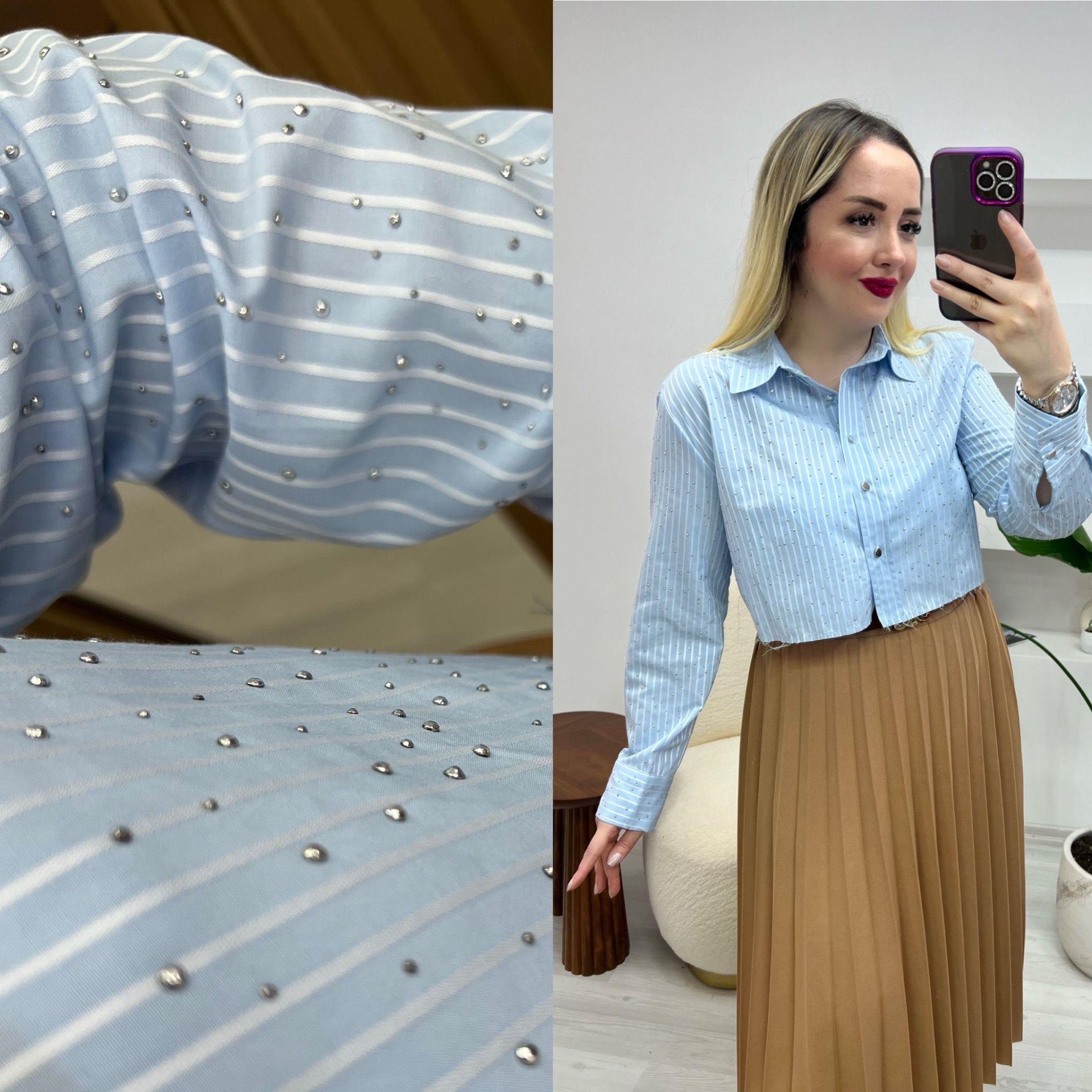 TAŞLİ MAVİ GÖMLEK