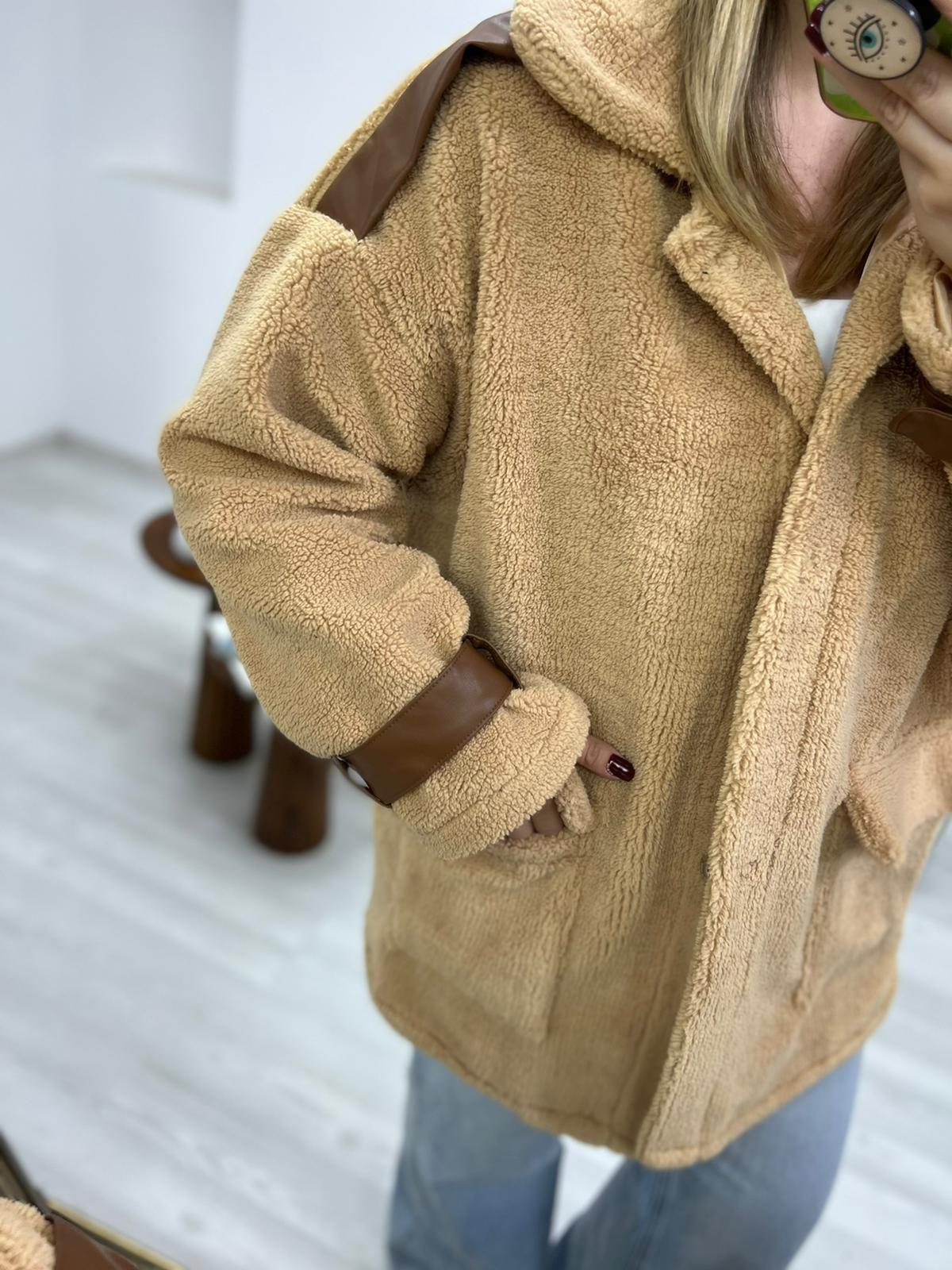 TEDDY DERİ DETAYLI KAHVE ASTARLI MONT