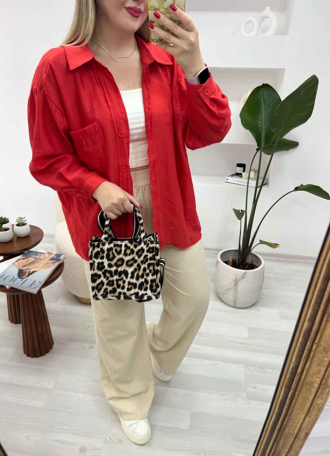 TENSEL KETEN OVERSİZE KİRMİZİ GÖMLEK