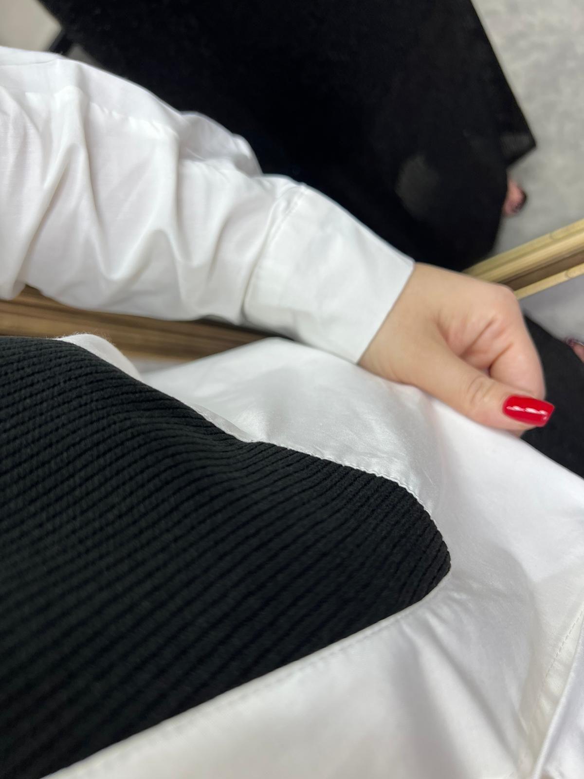 TRİKO DETAYLI PAMUK POPLİN GÖMLEK