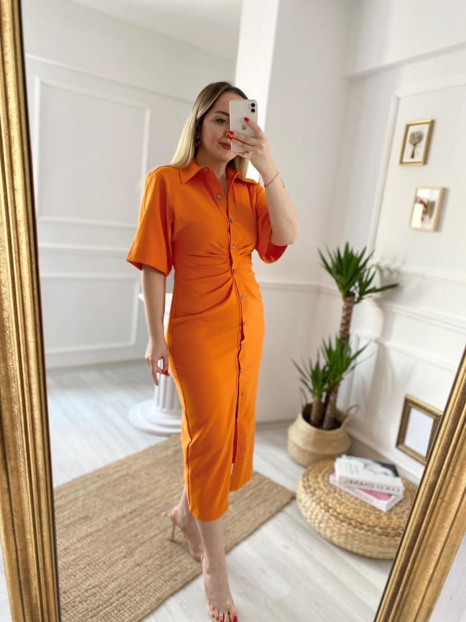 TURUNCU ZARA MODEL ELBİSE
