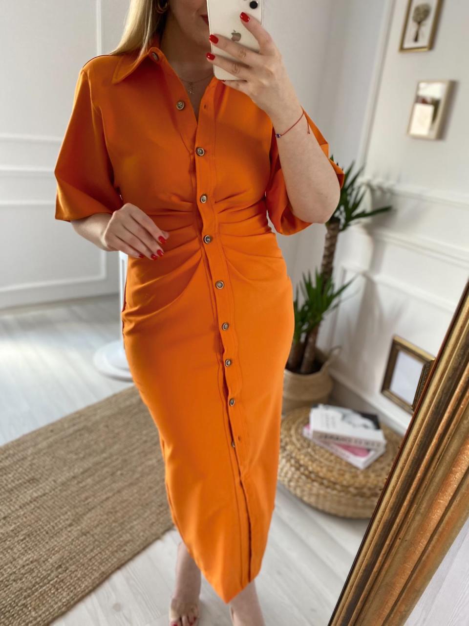TURUNCU ZARA MODEL ELBİSE