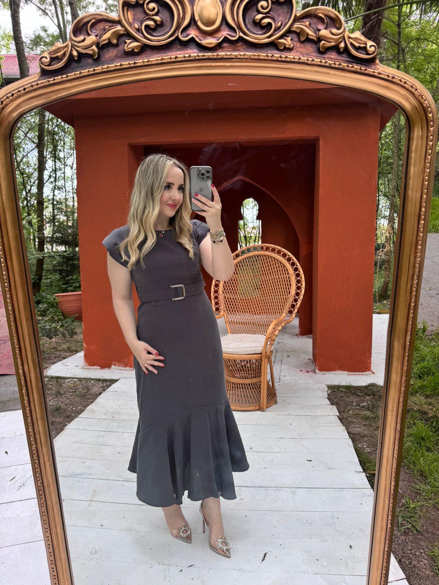 VATKALI MODAL KUMAŞ KEMERLİ ANTRASİT ELBİSE