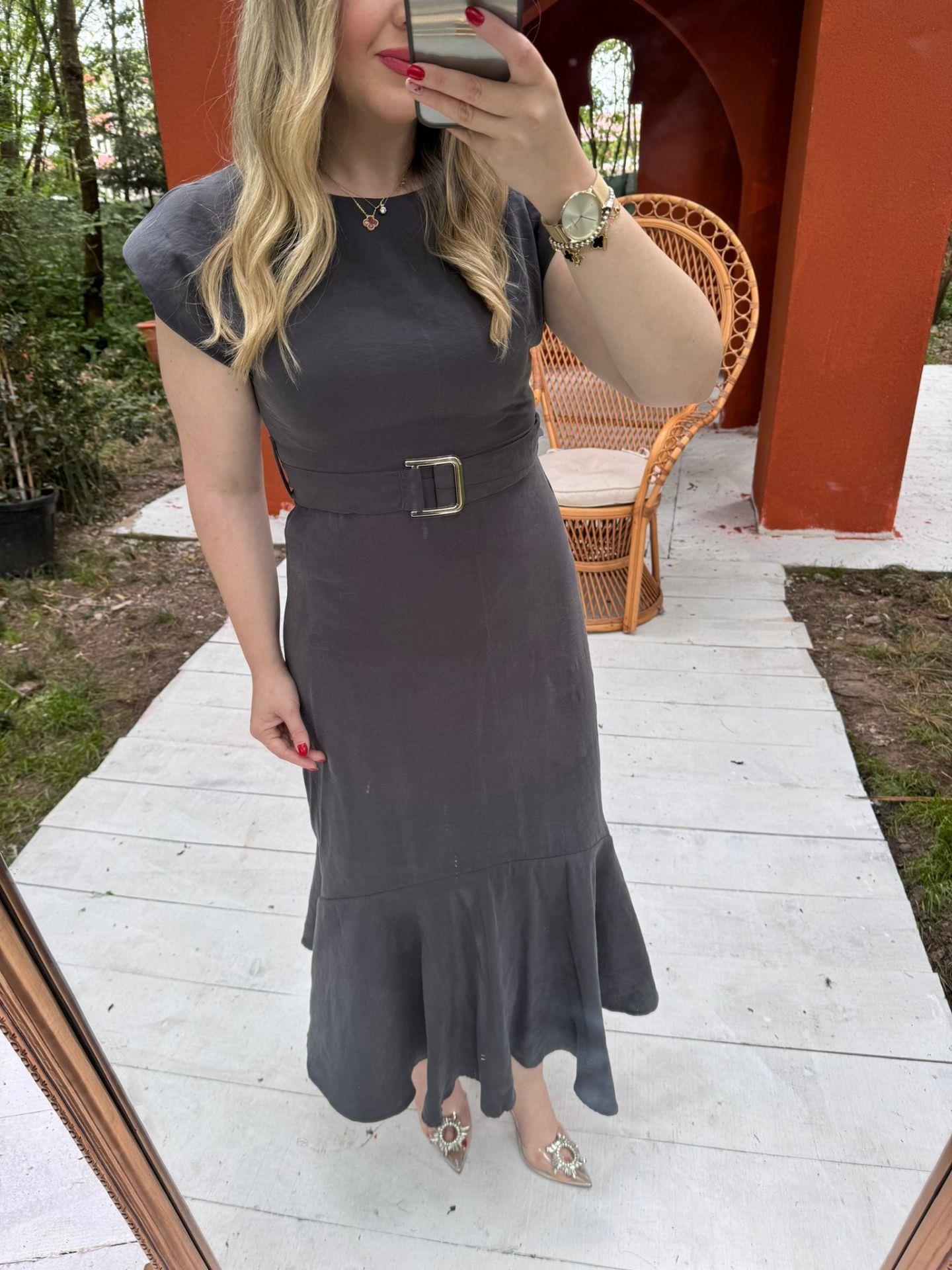 VATKALI MODAL KUMAŞ KEMERLİ ANTRASİT ELBİSE