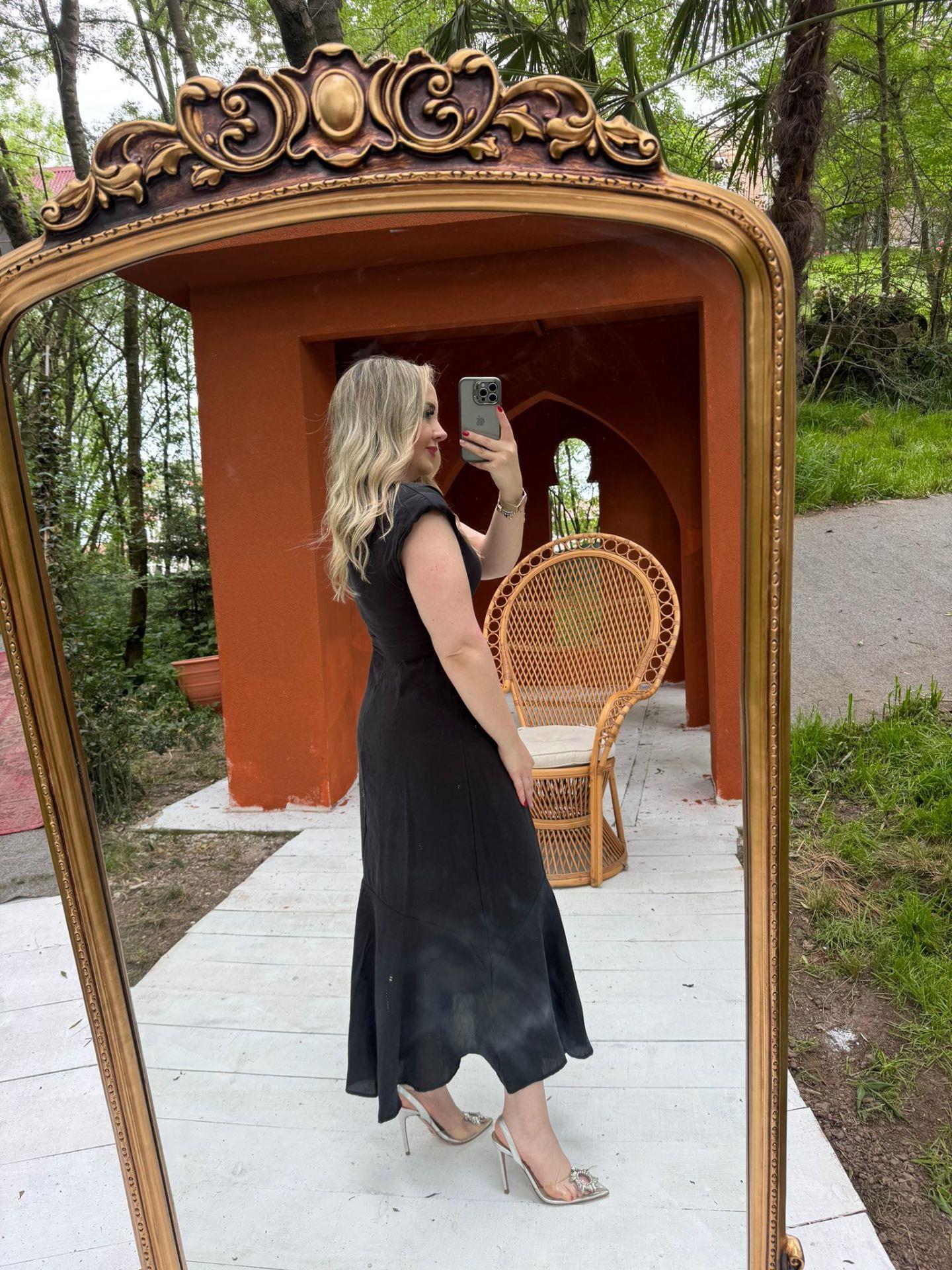 VATKALI MODAL KUMAŞ KEMERLİ SİYAH ELBİSE