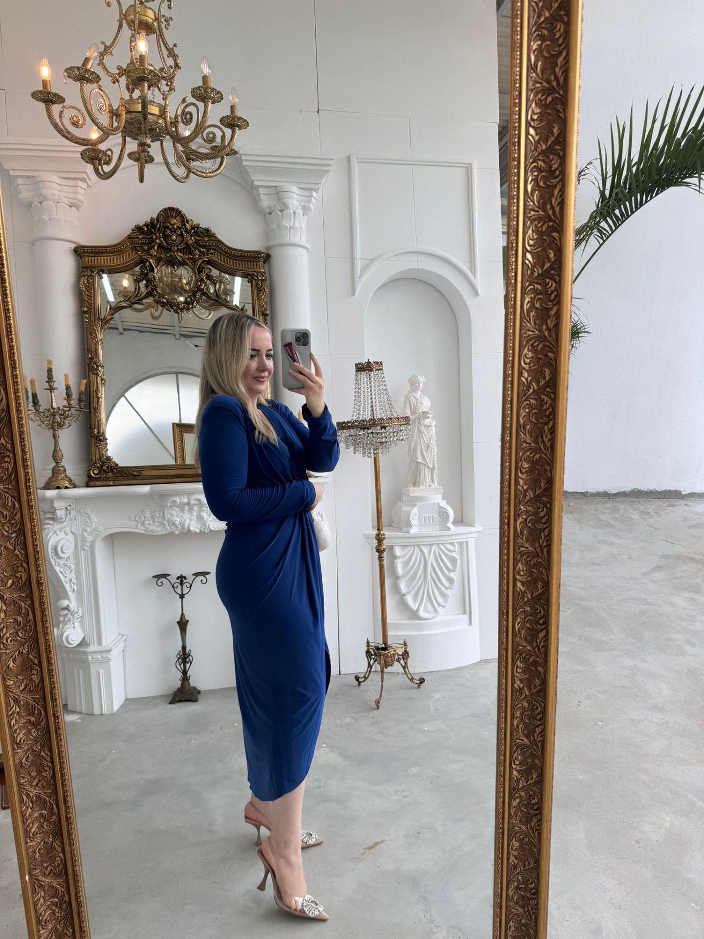 VATKALI PARİS İTHAL CENDY KUMAŞ ELBİSE SAKS MAVİ