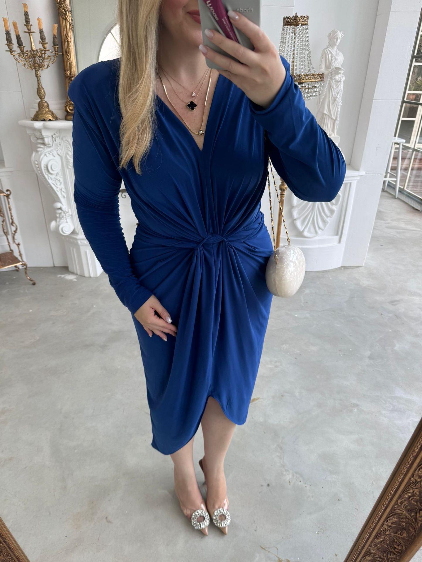 VATKALI PARİS İTHAL CENDY KUMAŞ ELBİSE SAKS MAVİ