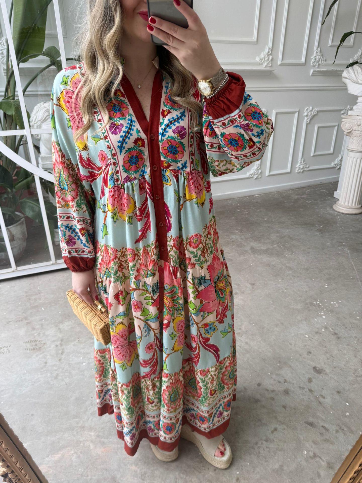 VİOLA KIRMIZI DESENLİ ELBİSE