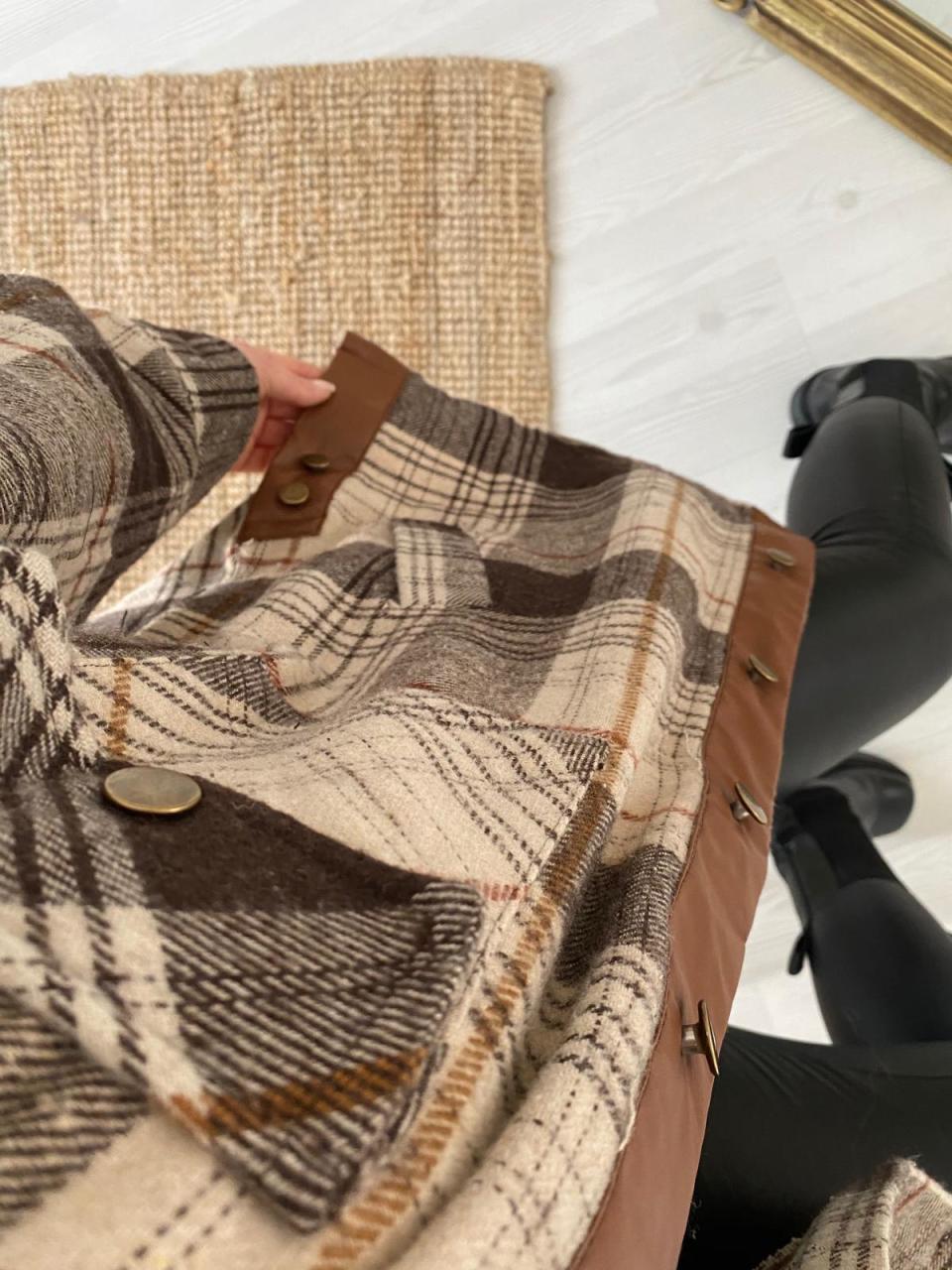 ZARA DERİ DETAY EKOSE CEKET
